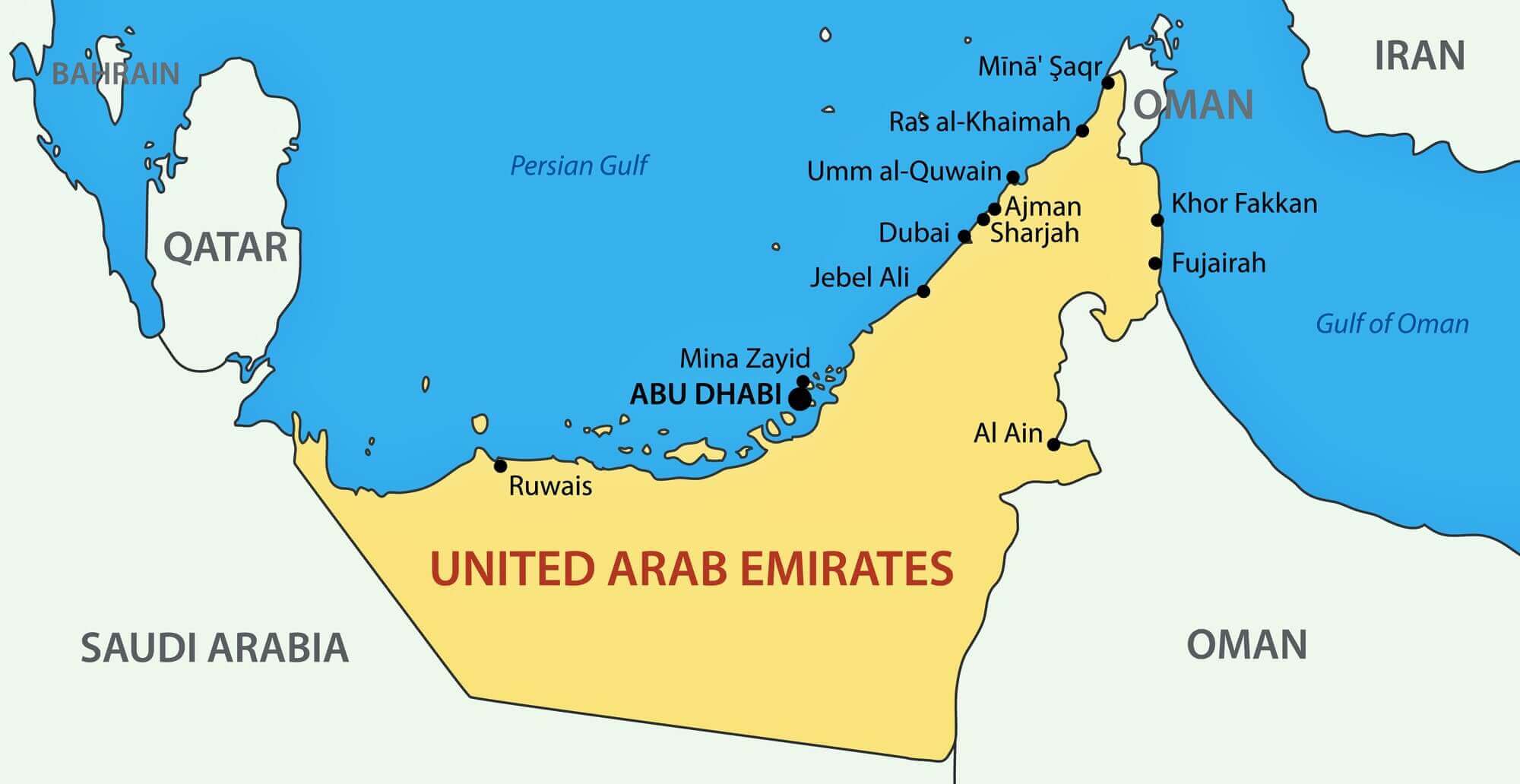 United Arab Emirates major cities map