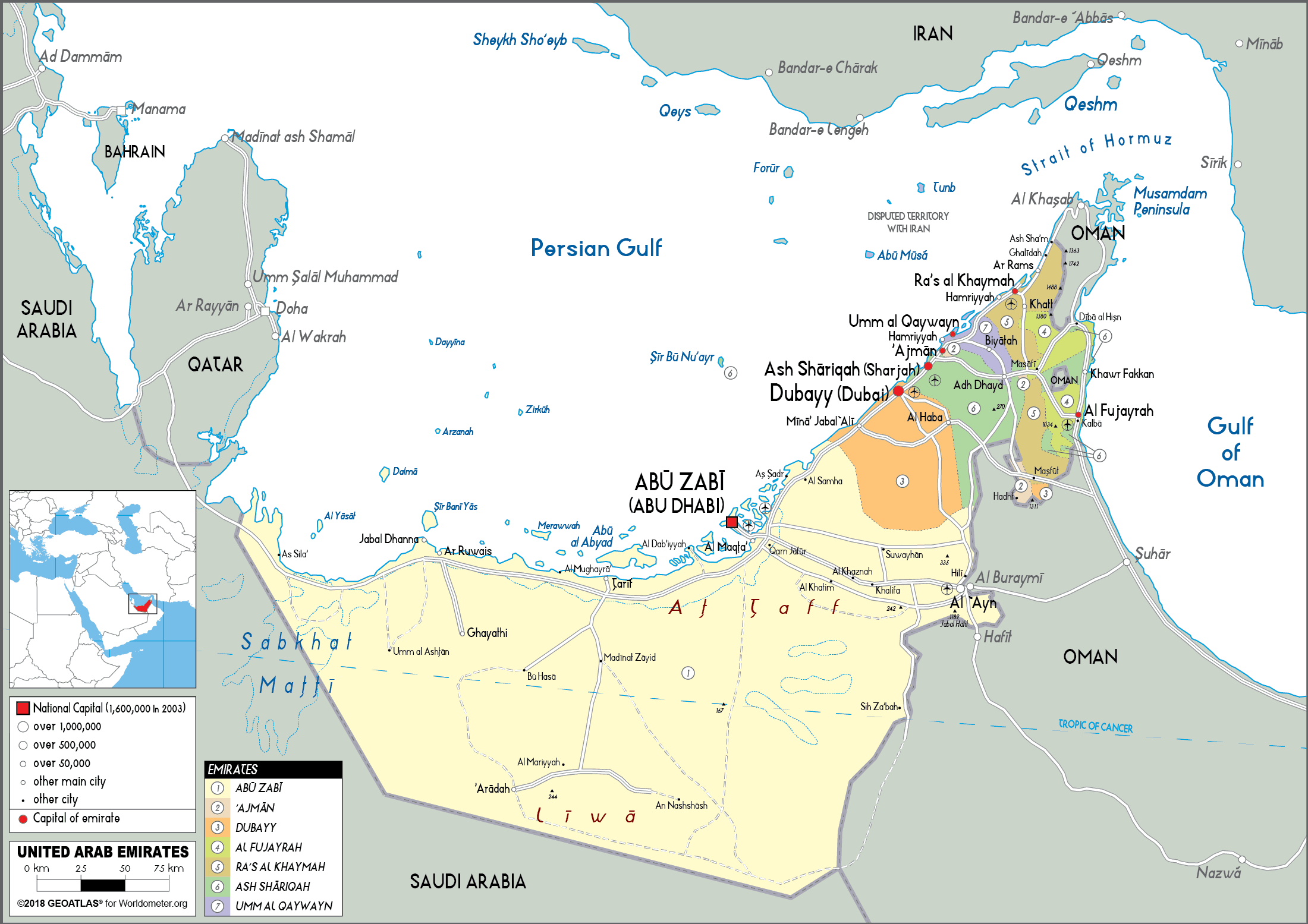 Detailed political map of United Arab Emirates