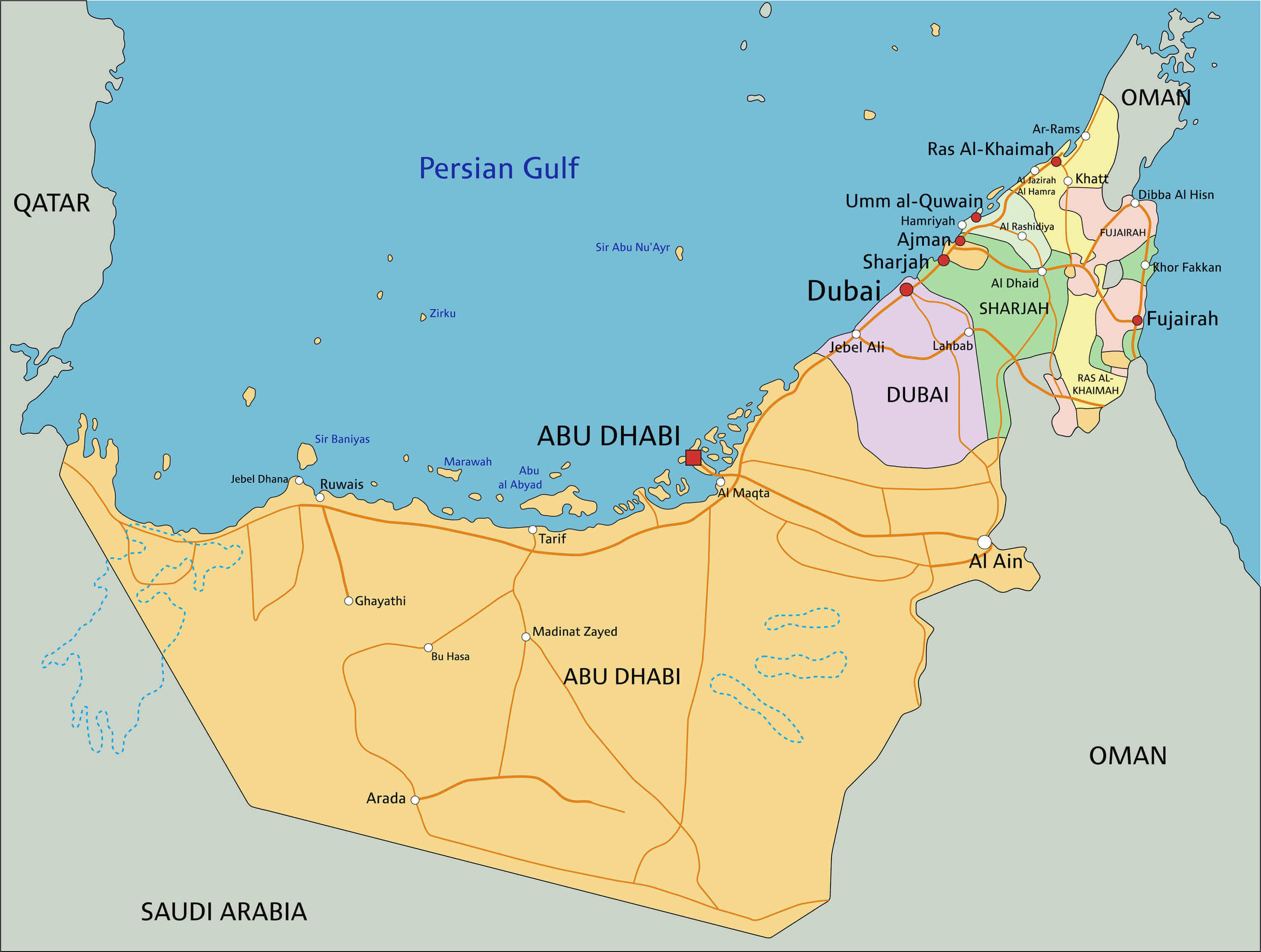 High resolution United Arab Emirates regions map
