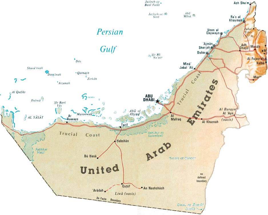 Physical map of UAE