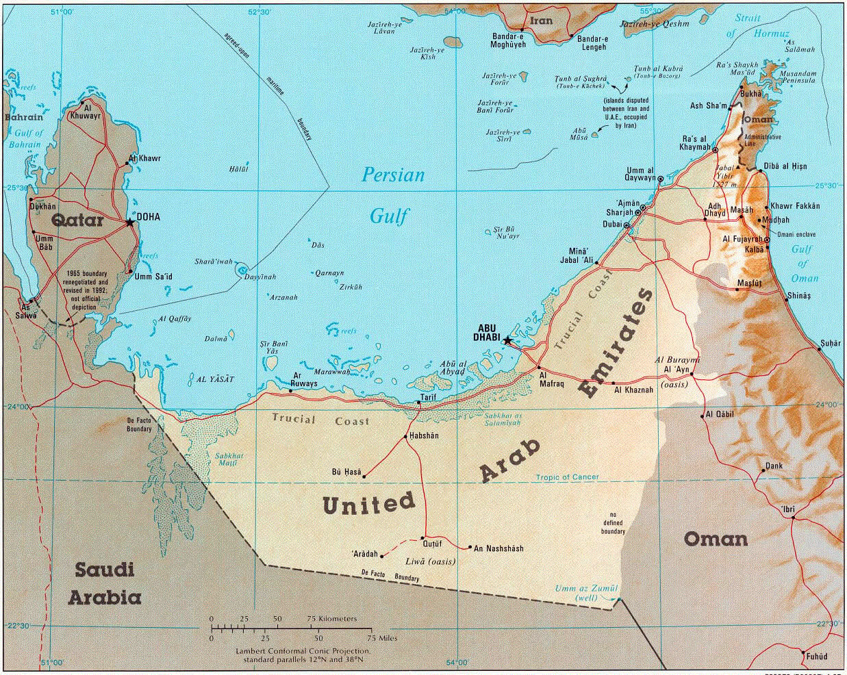 Physical Map of United Arab Emirates