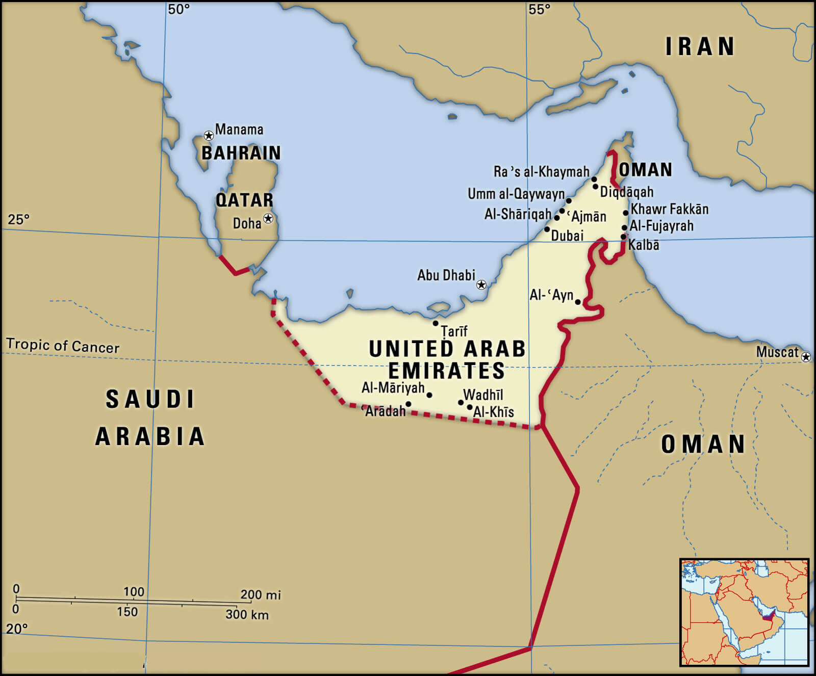 United Arab Emirates boundaries map