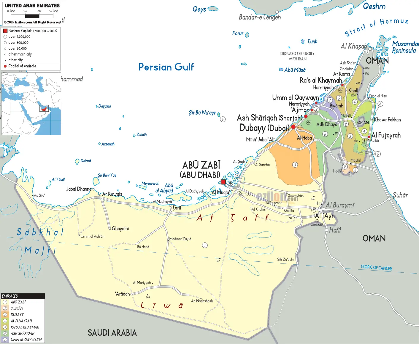 Political and regions map of UAE