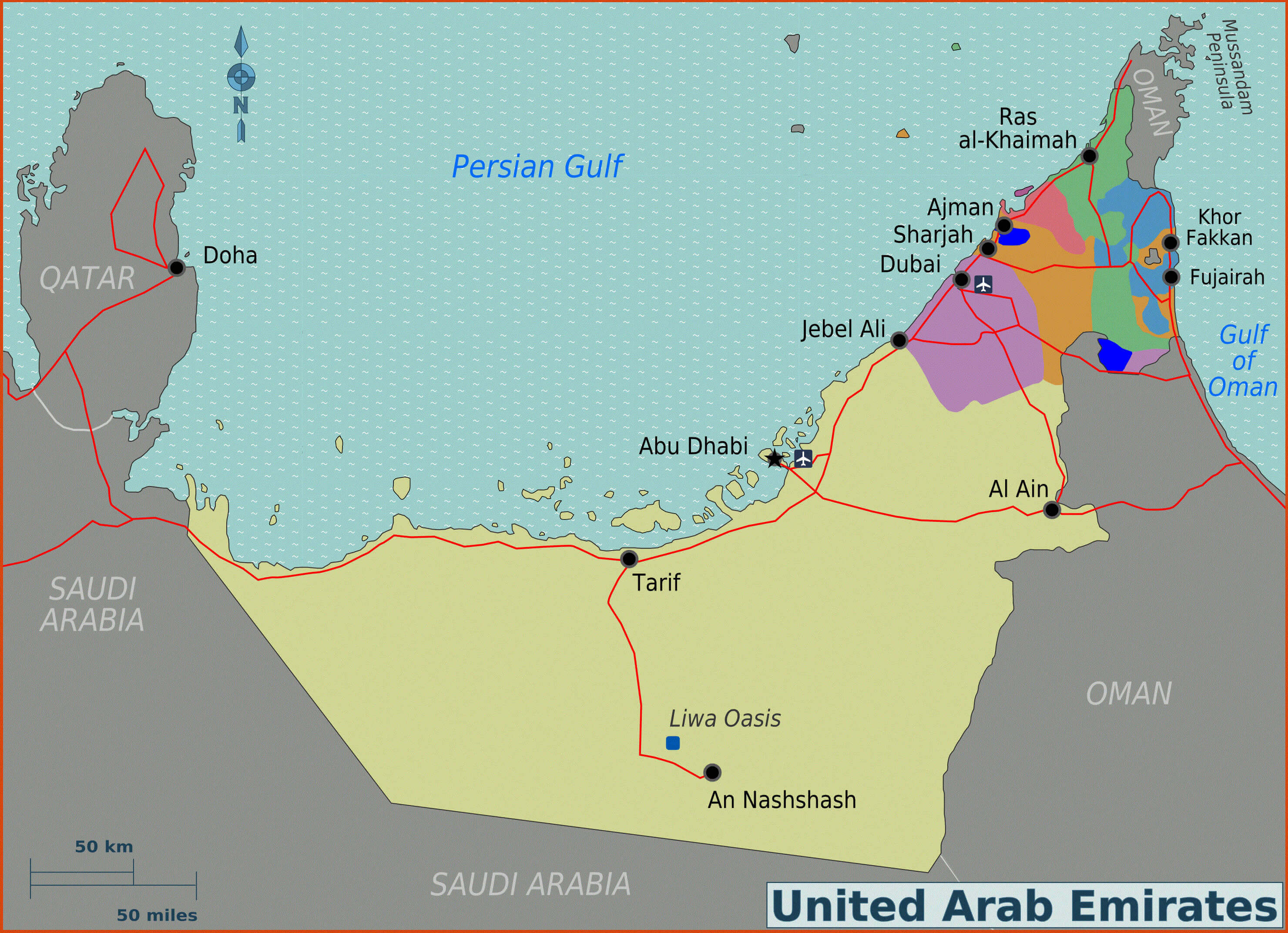 Regions map of UAE