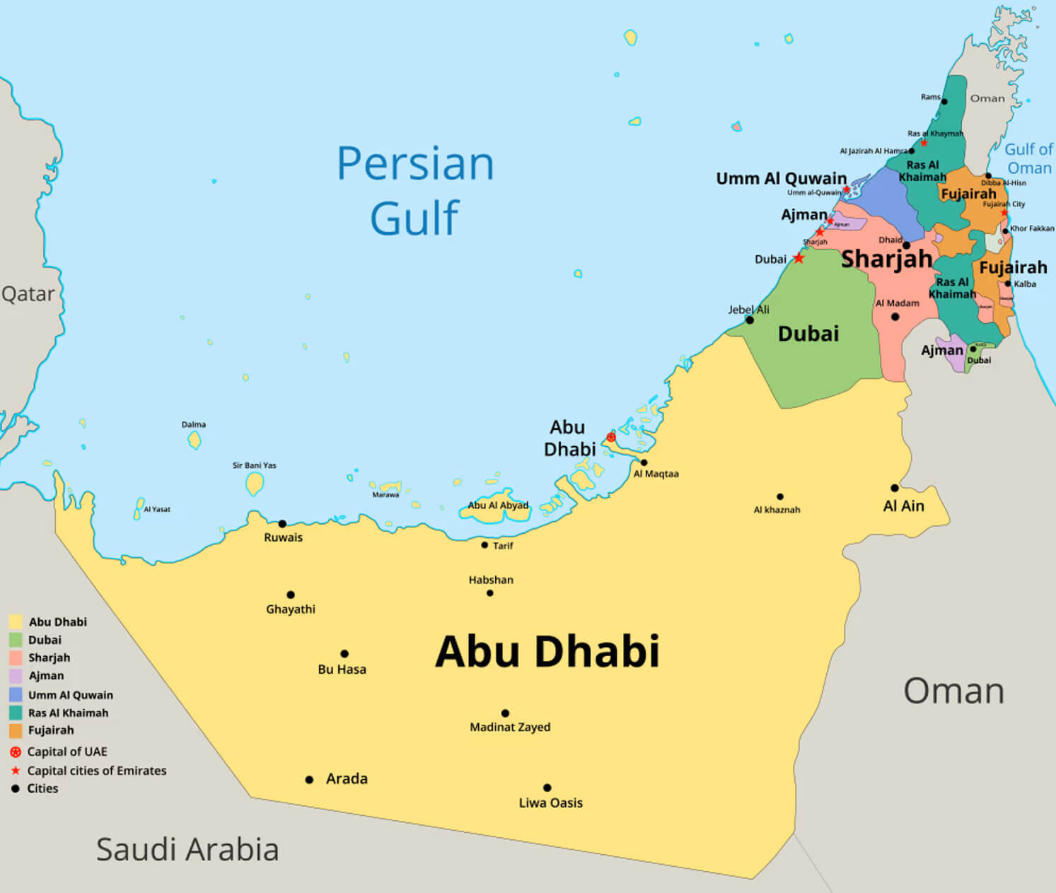 United Arab Emirates regions map
