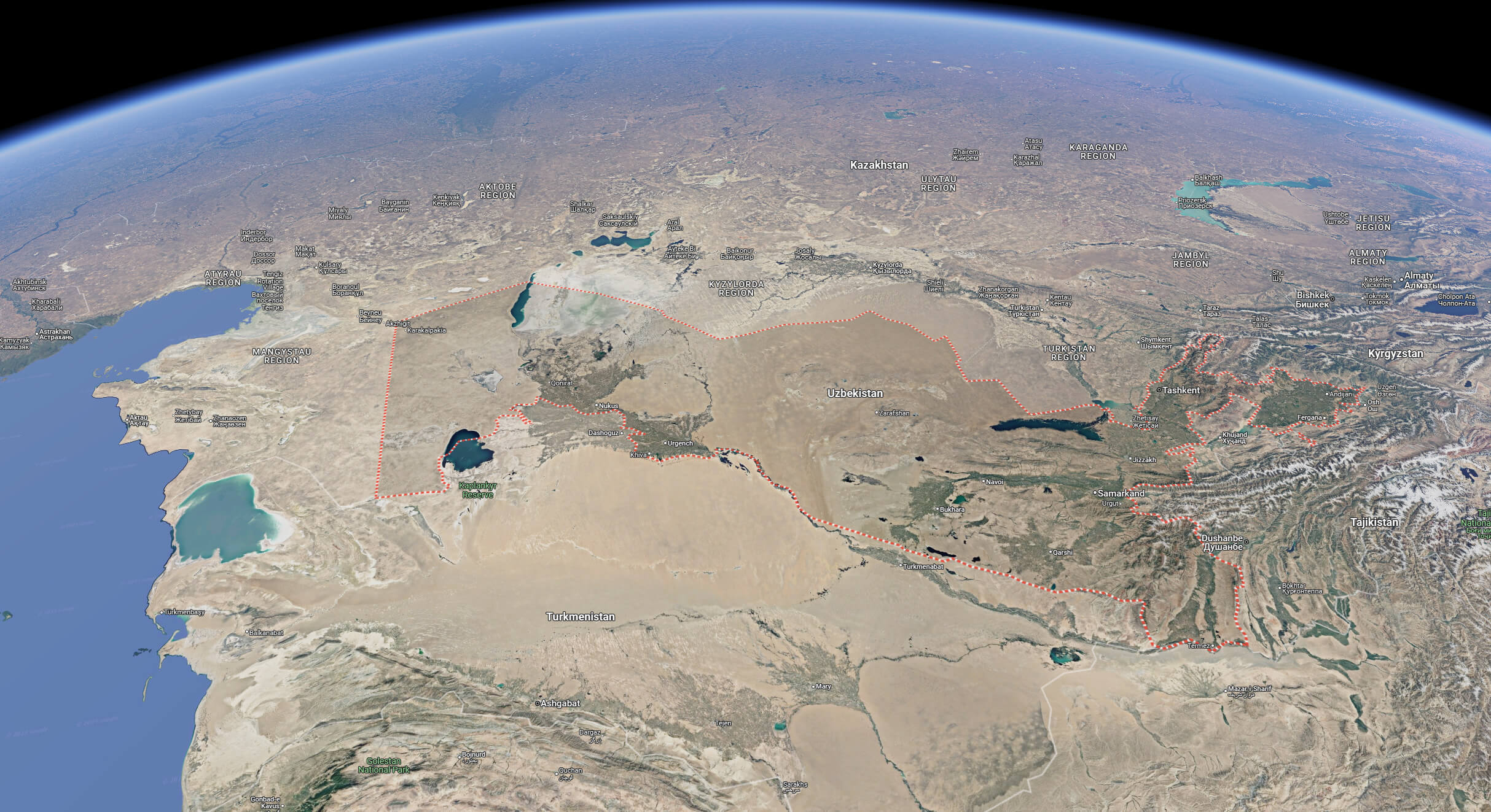 Uzbekistan satellite map from space