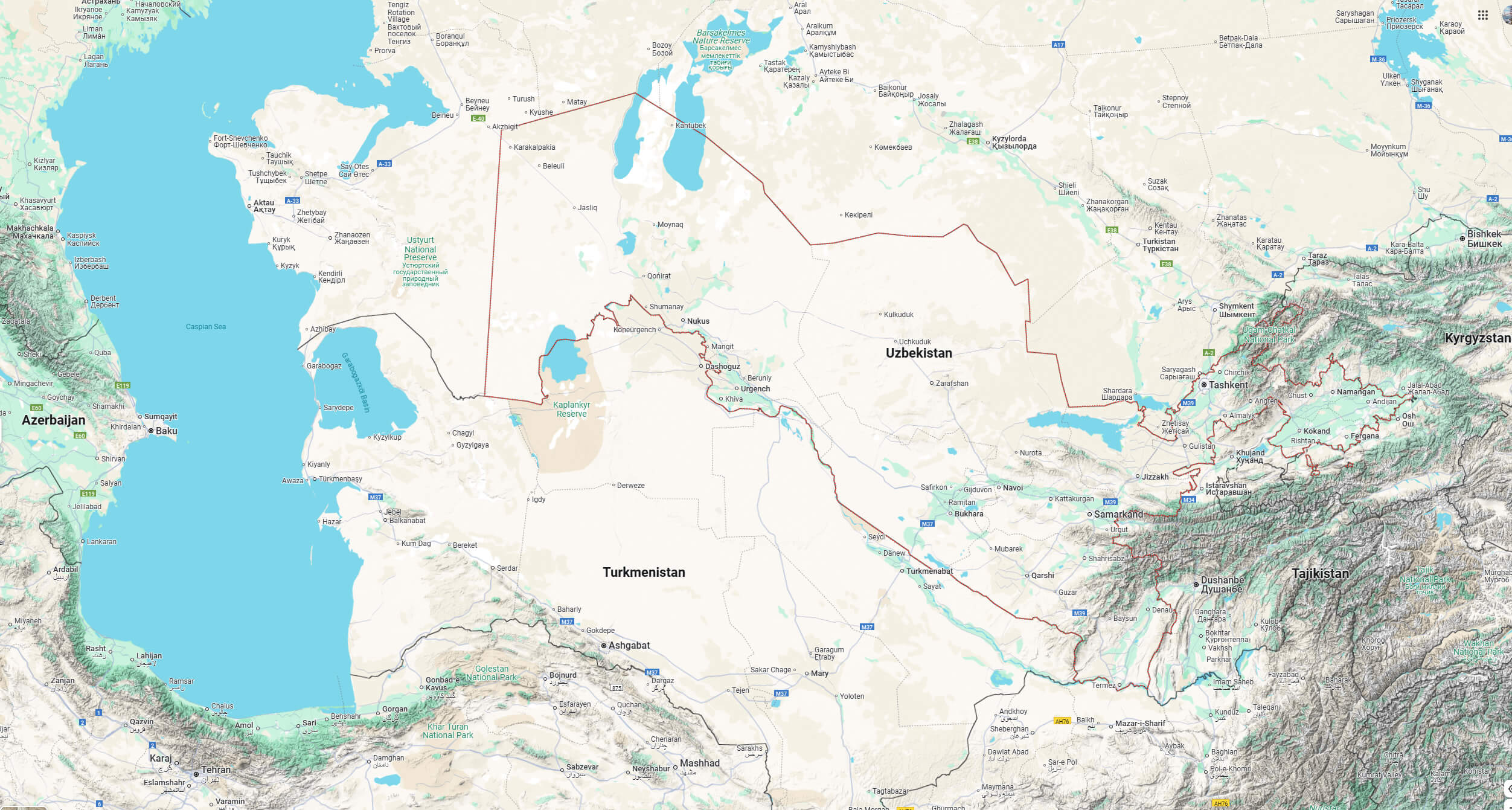 Uzbekistan terrain map