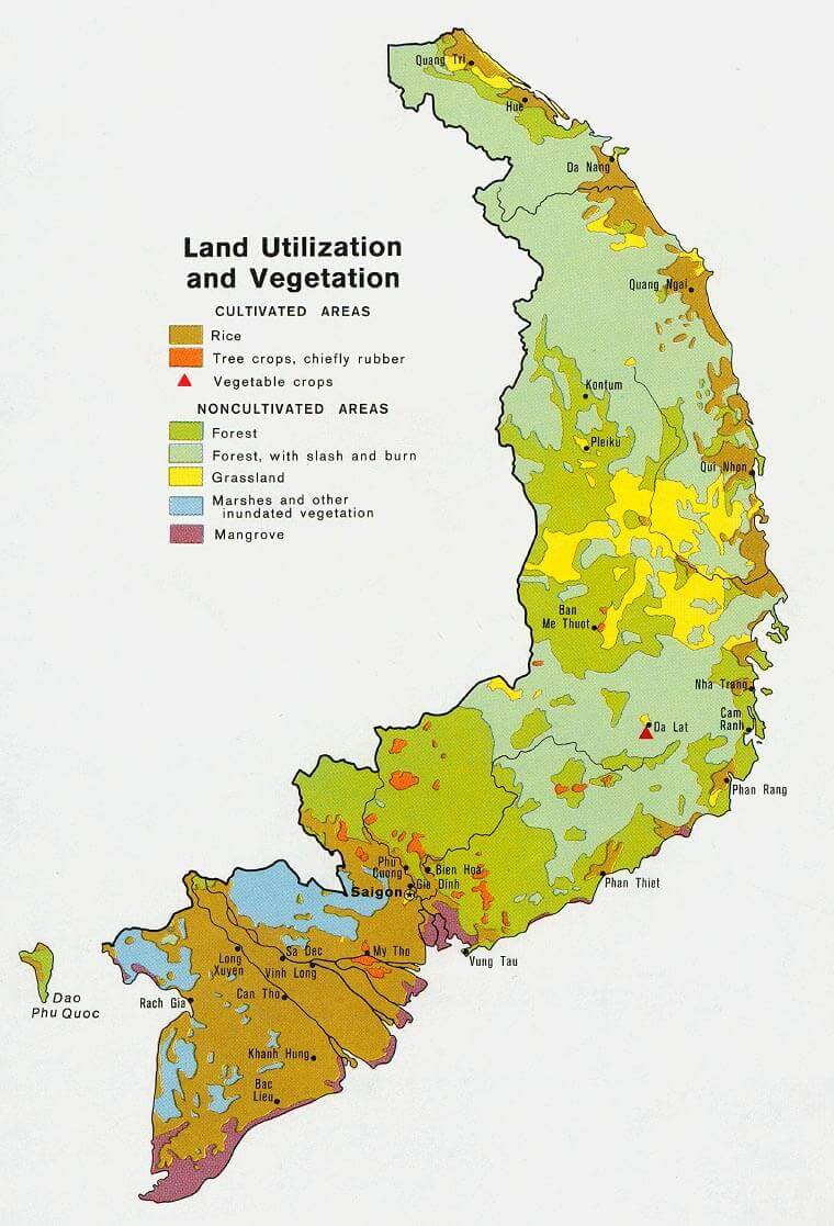 Map of South Vietnam showing land utilization and vegetation types.