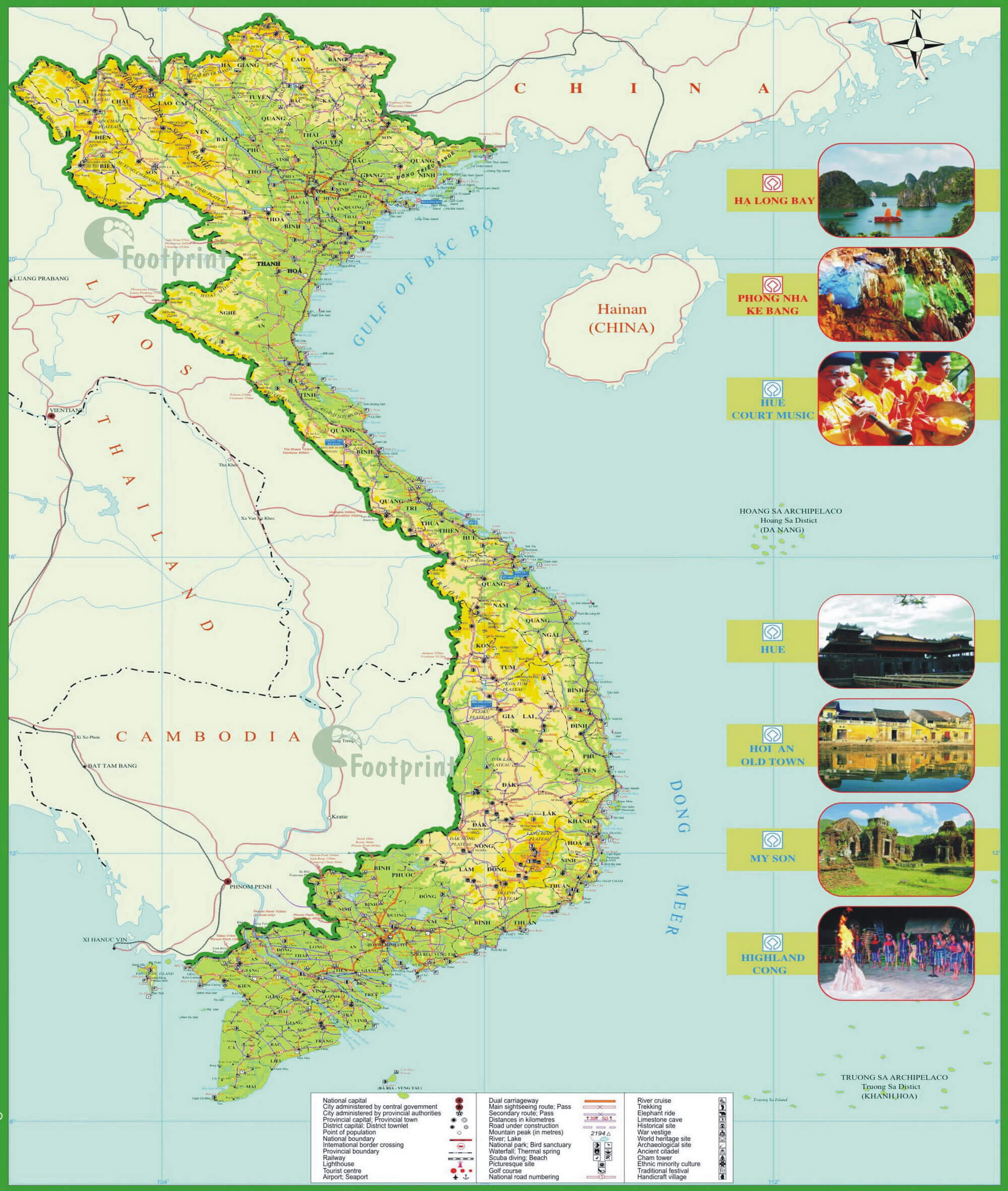 Tourist map of Vietnam highlighting key landmarks and attractions.