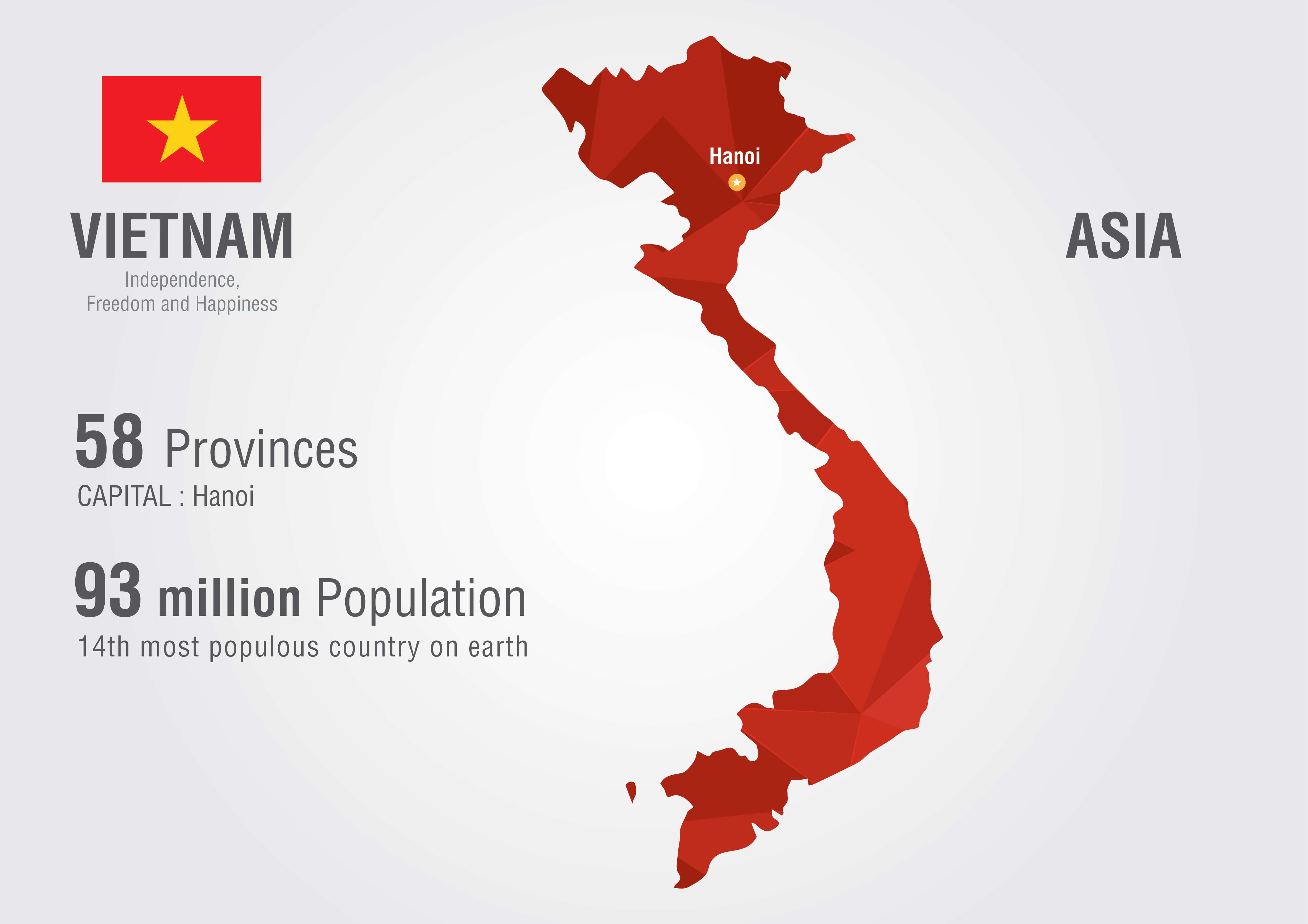 Vietnam map with flag and population info