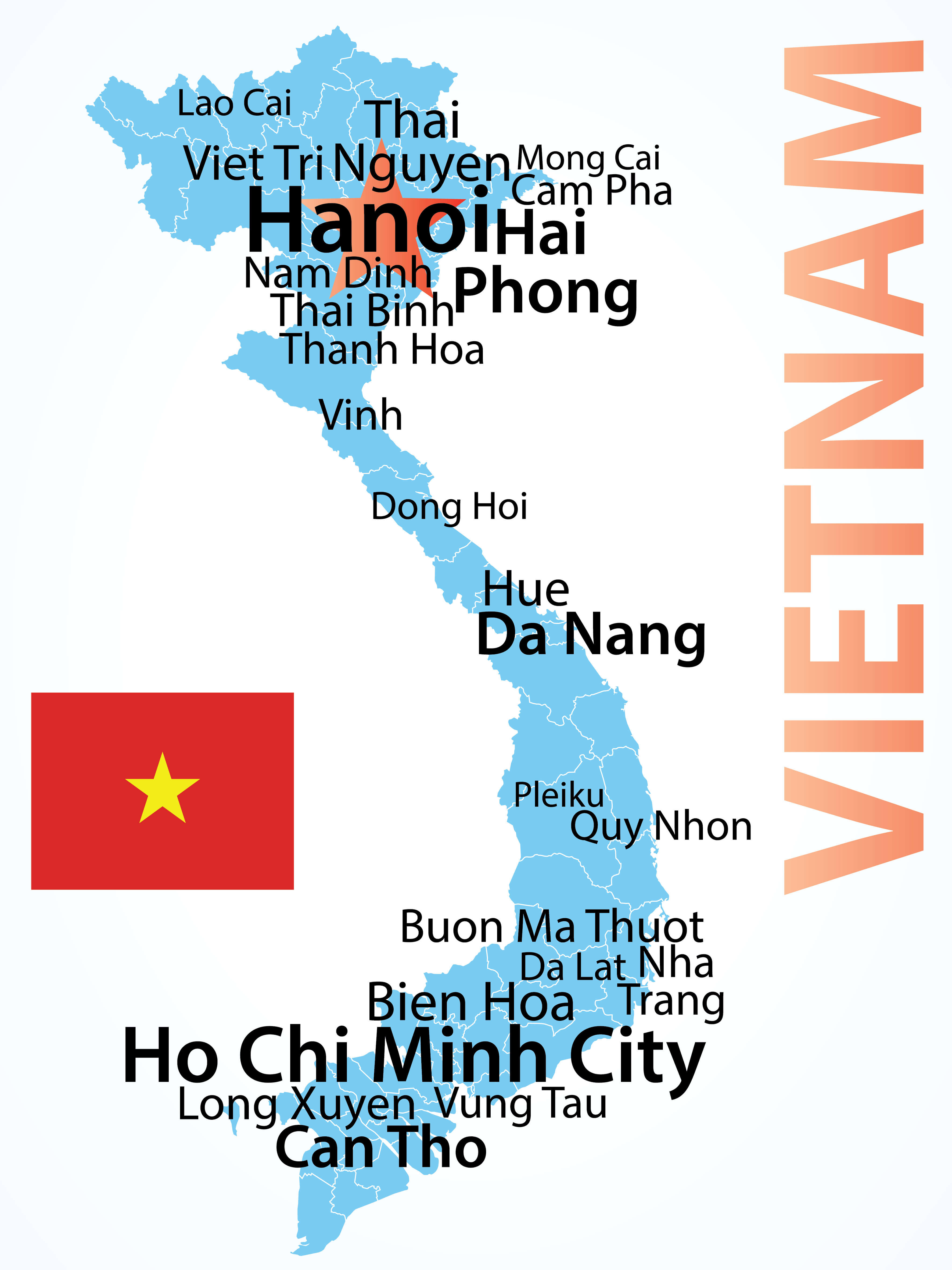 Vietnam map with hanoi and major cities