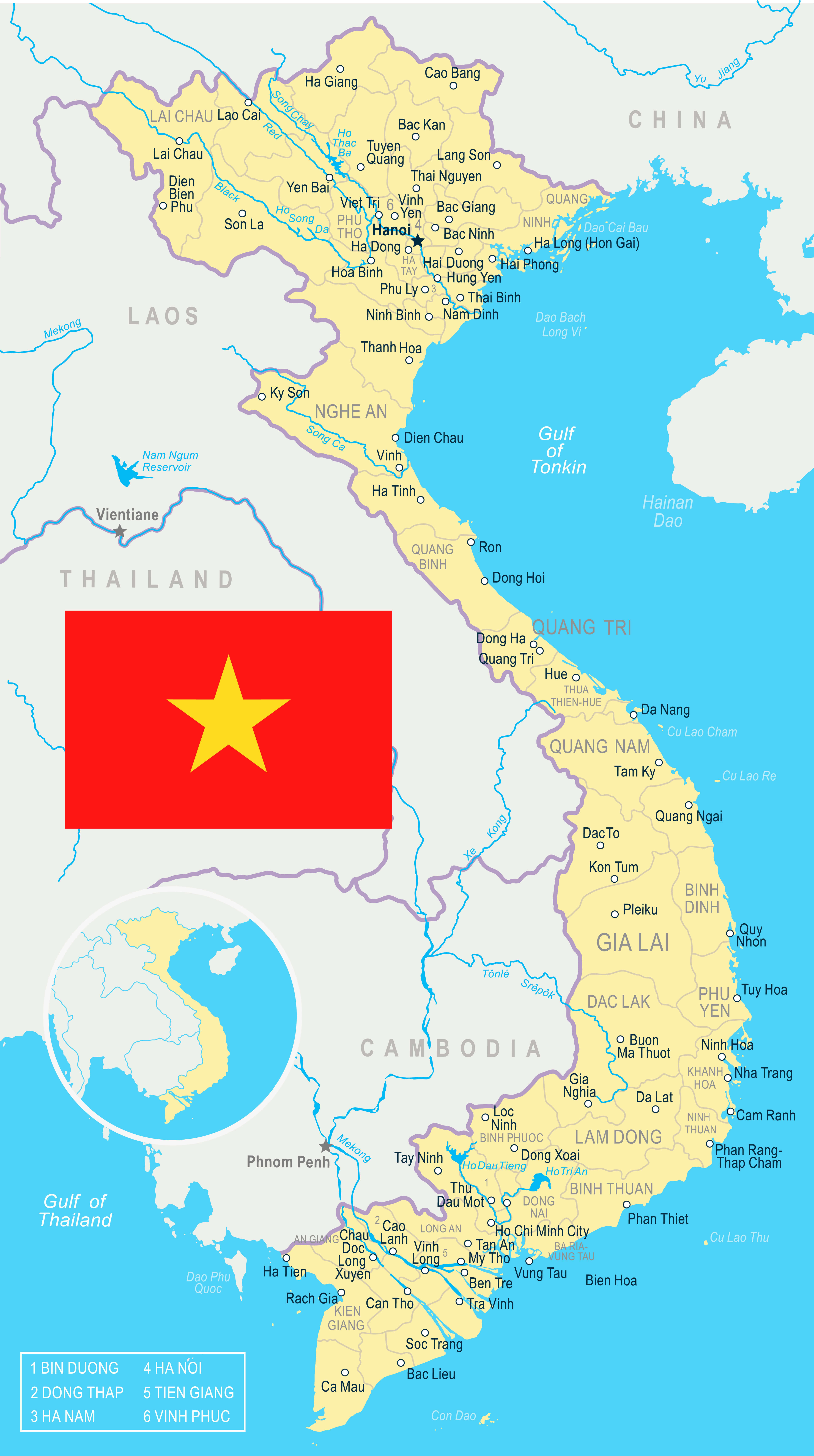 Vietnam map with national flag