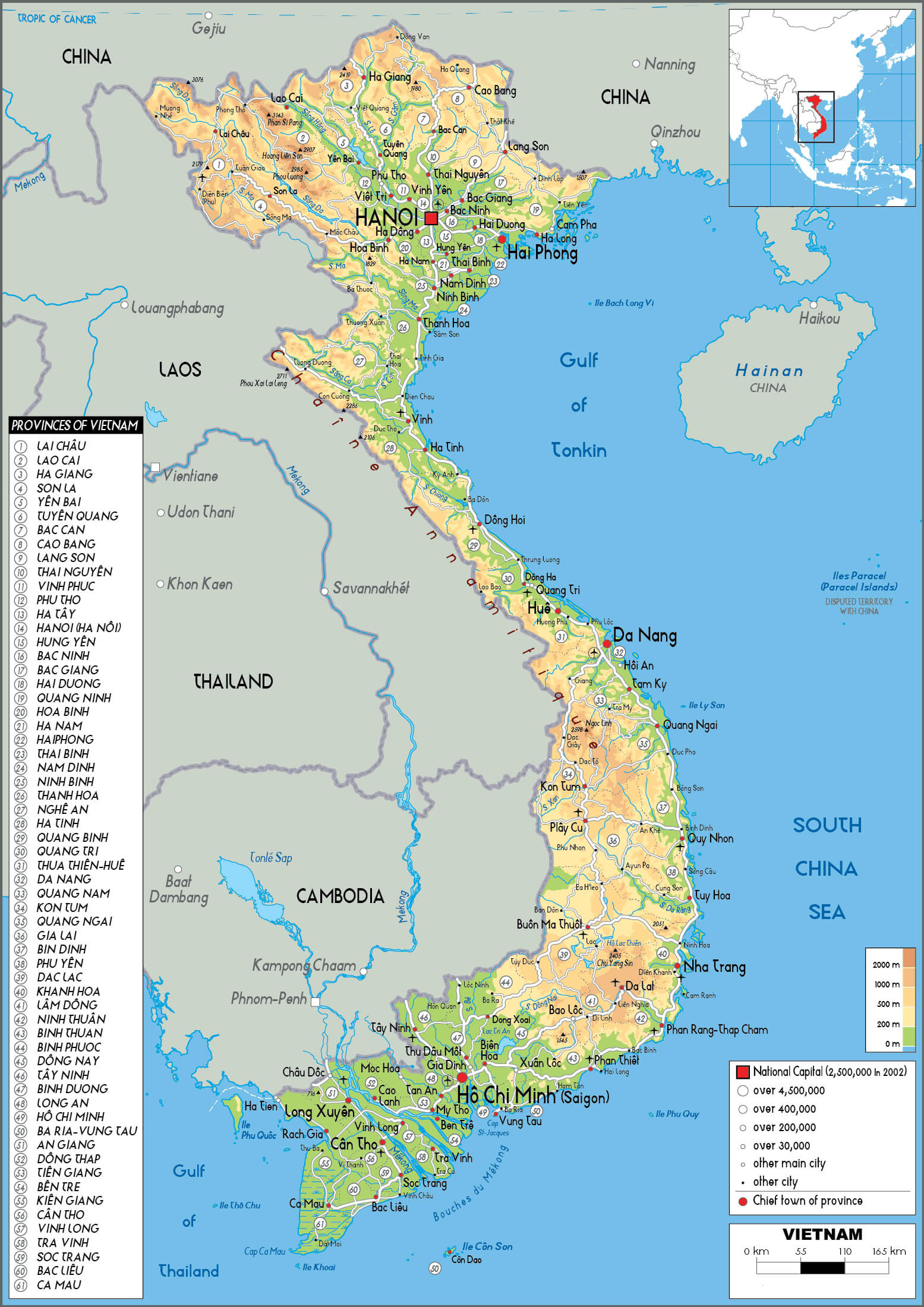 Vietnam physical map