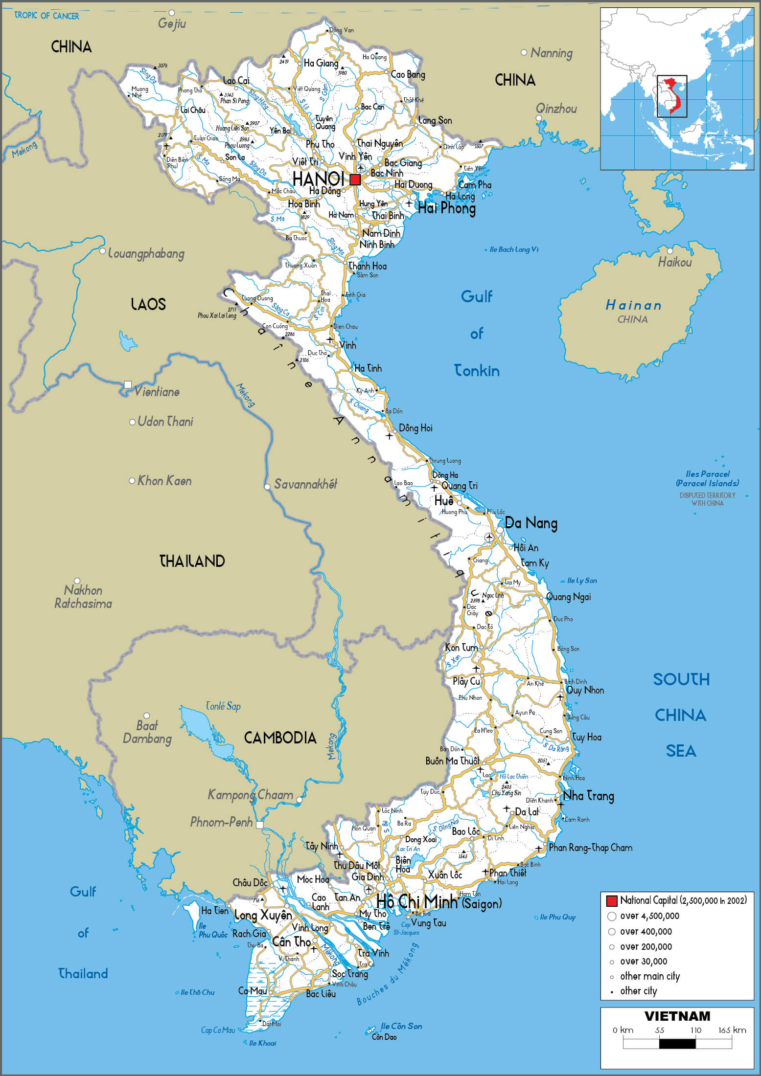 Vietnam Road Map with Highways, Cities, and Border Connections