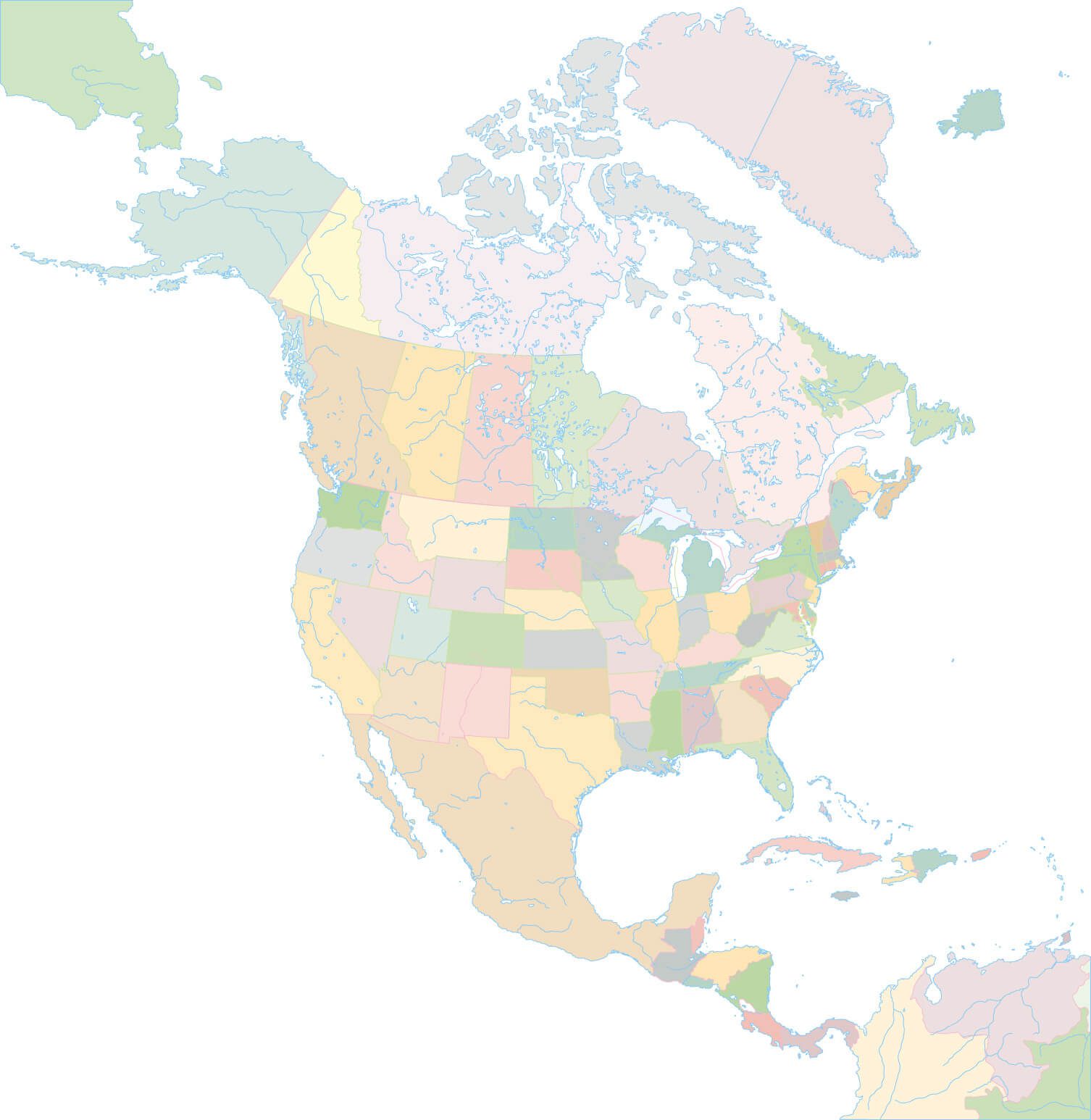 Color Blank Map of North America
