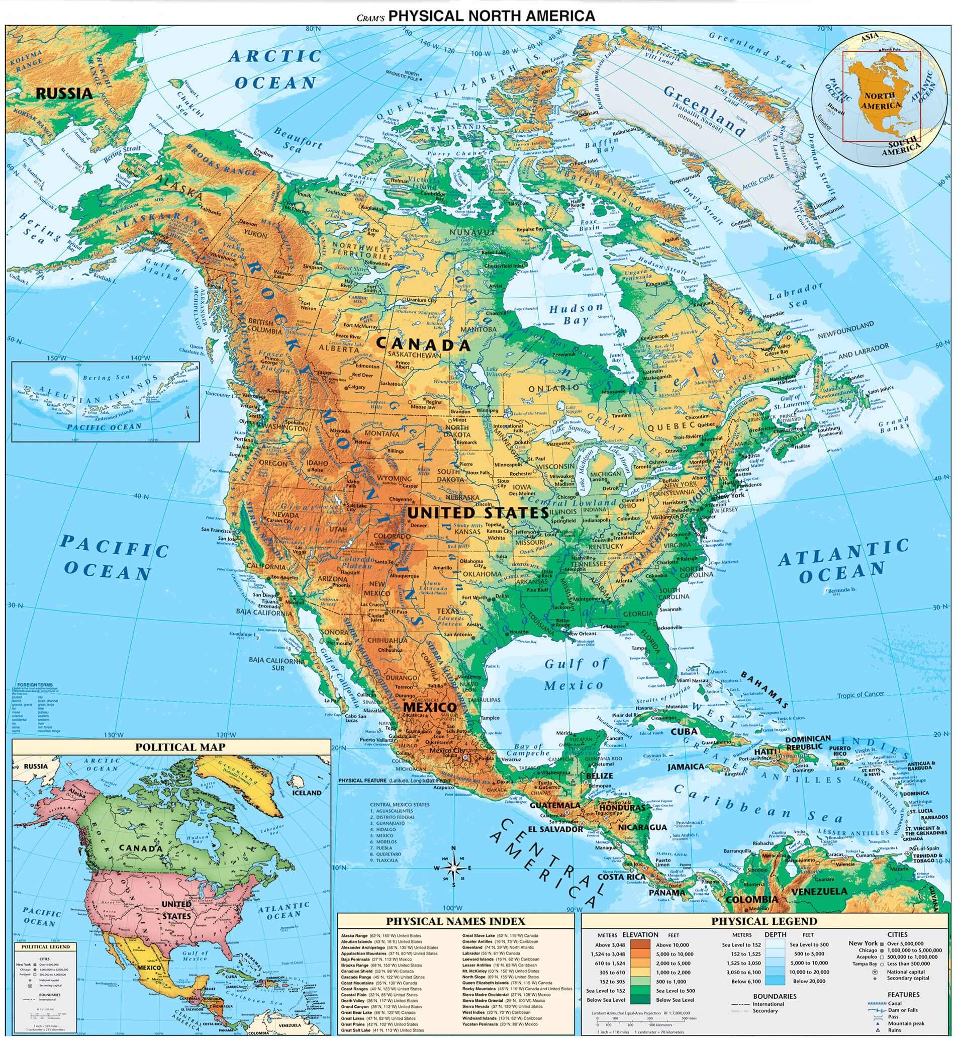 North America Physical Map Countries
