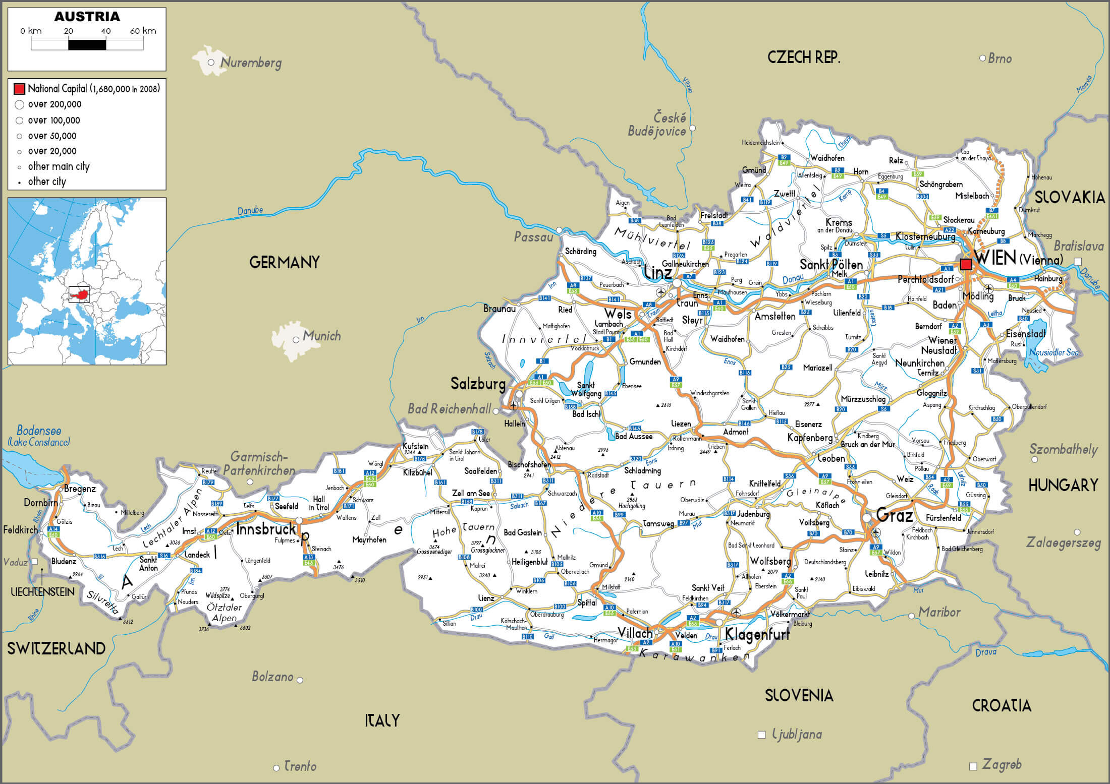 Austria large road map