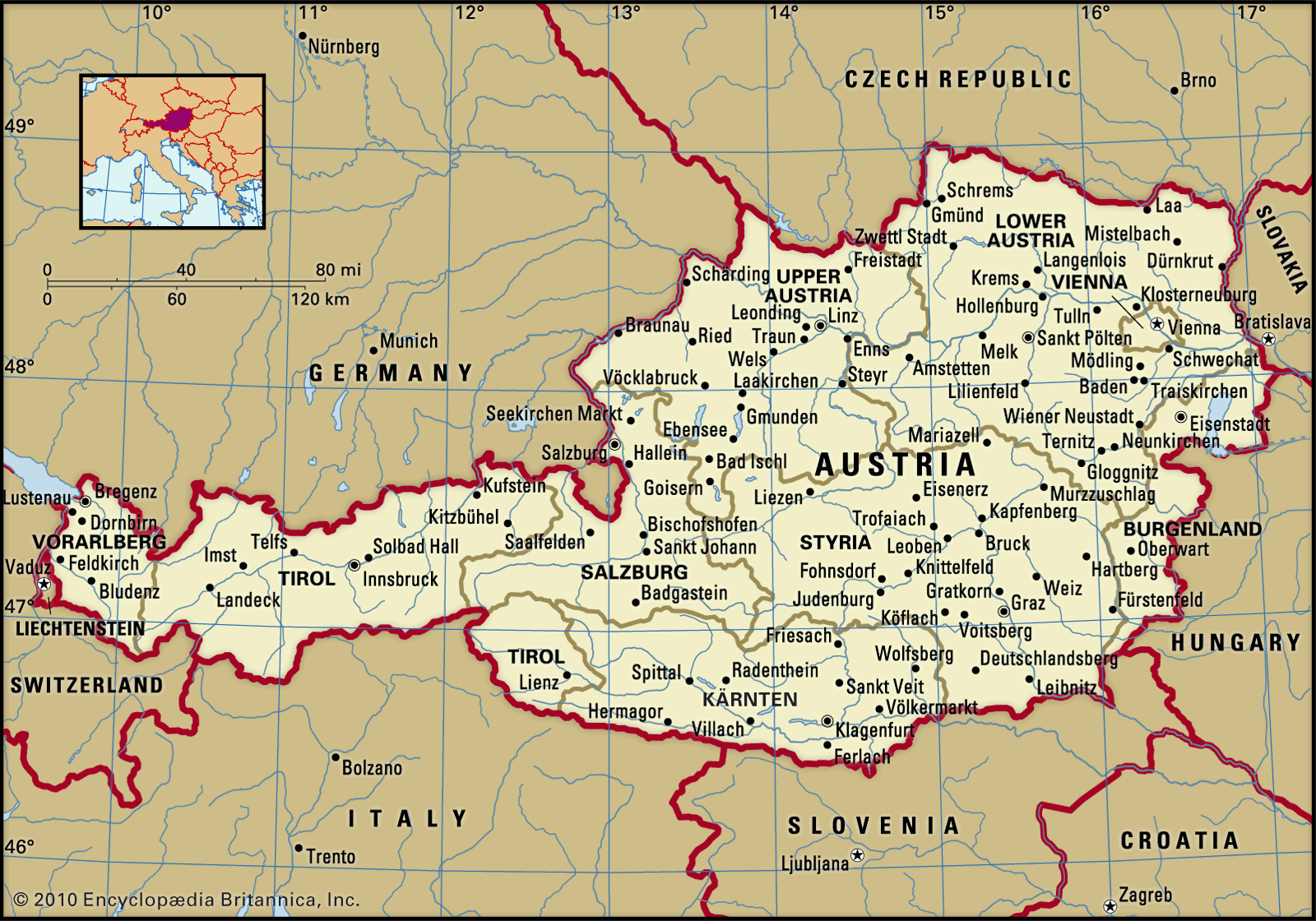 Austria main cities map