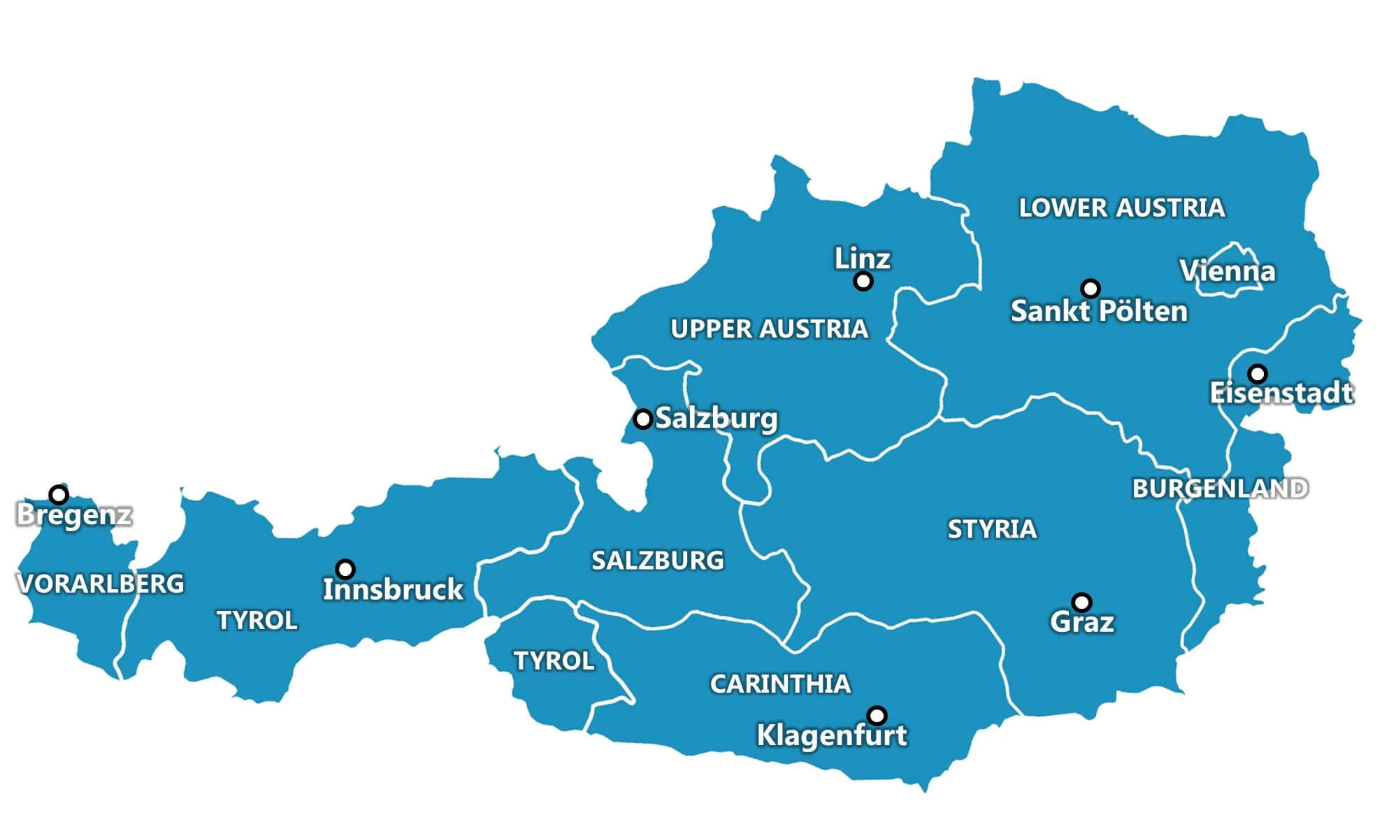 Austria states with capital and cities