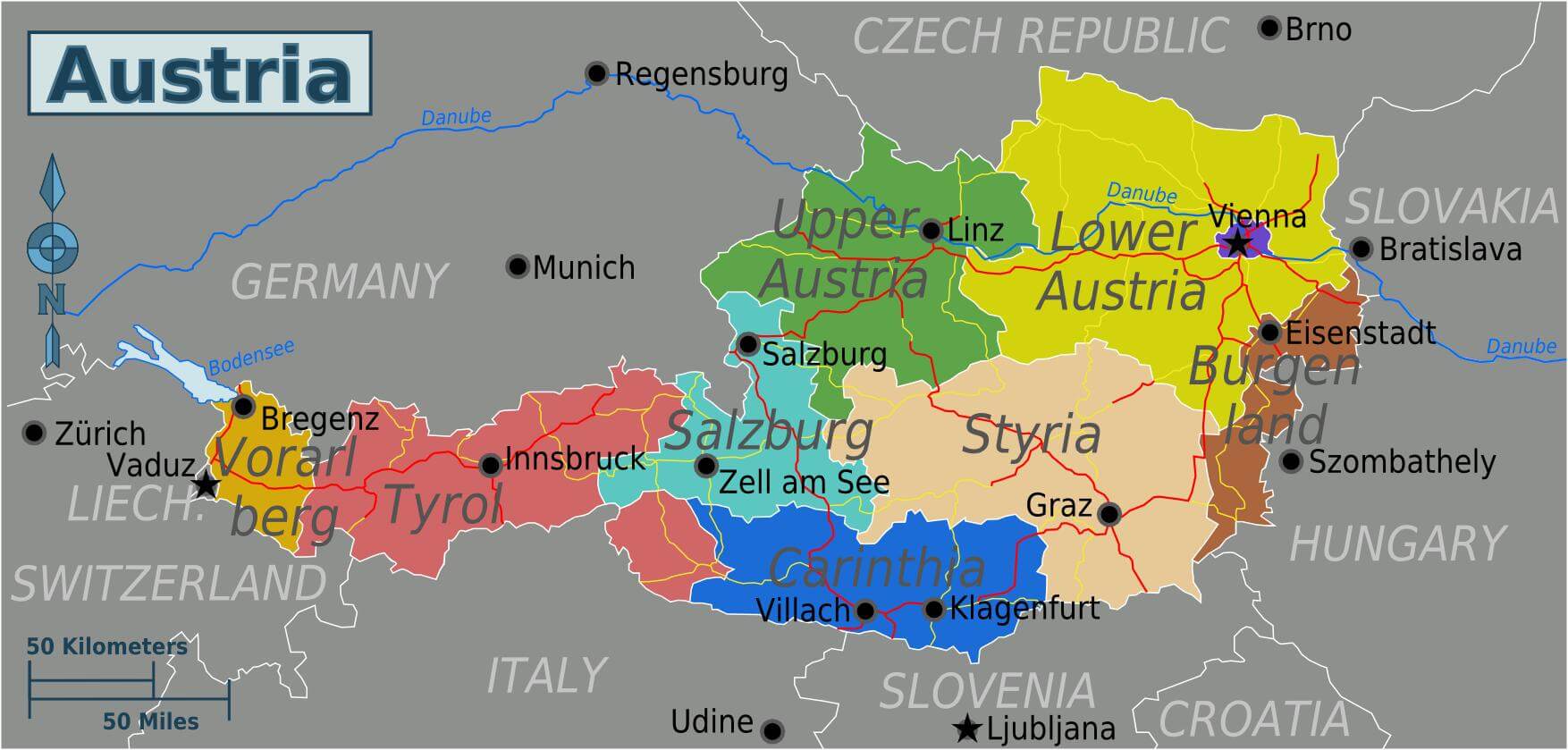 Austrian detailed states map