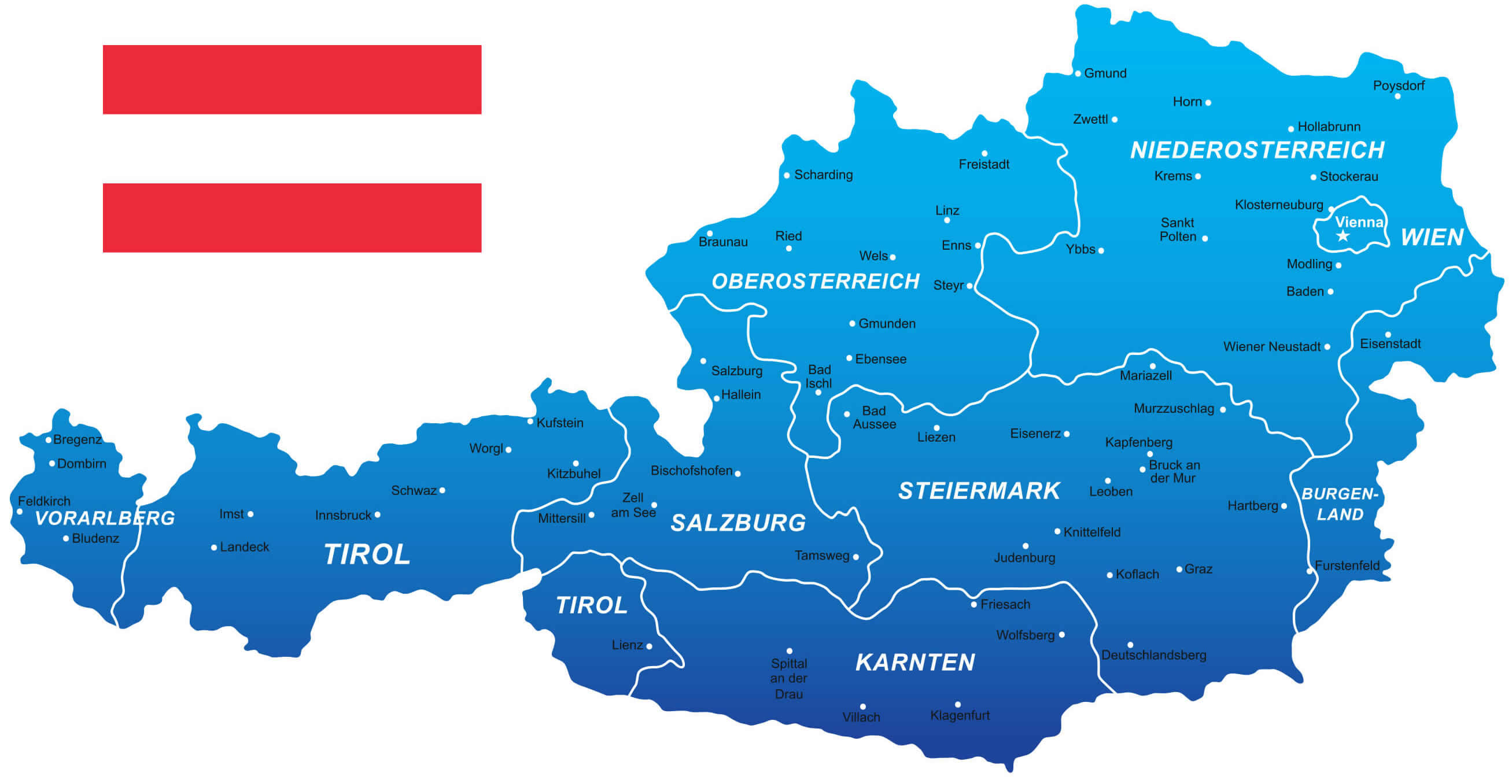 High-resolution Austria cities and regions map