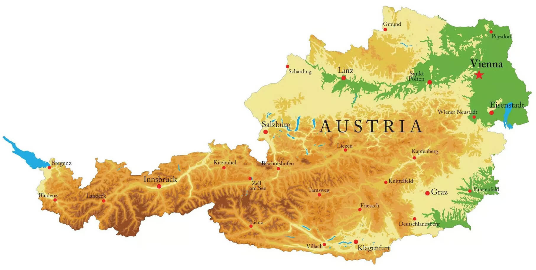 Large Austria physical map