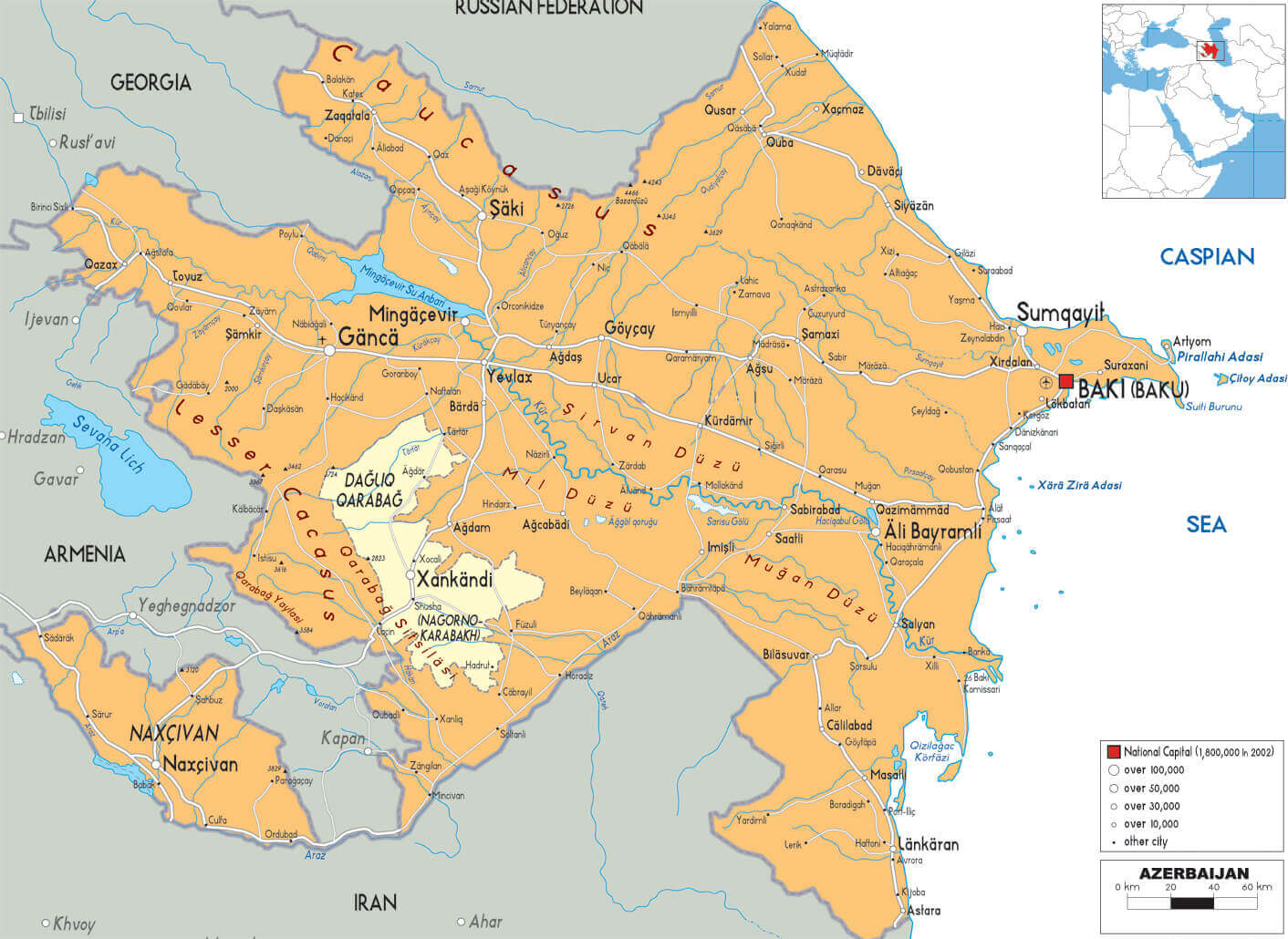 Azerbaijan cities map with Baku