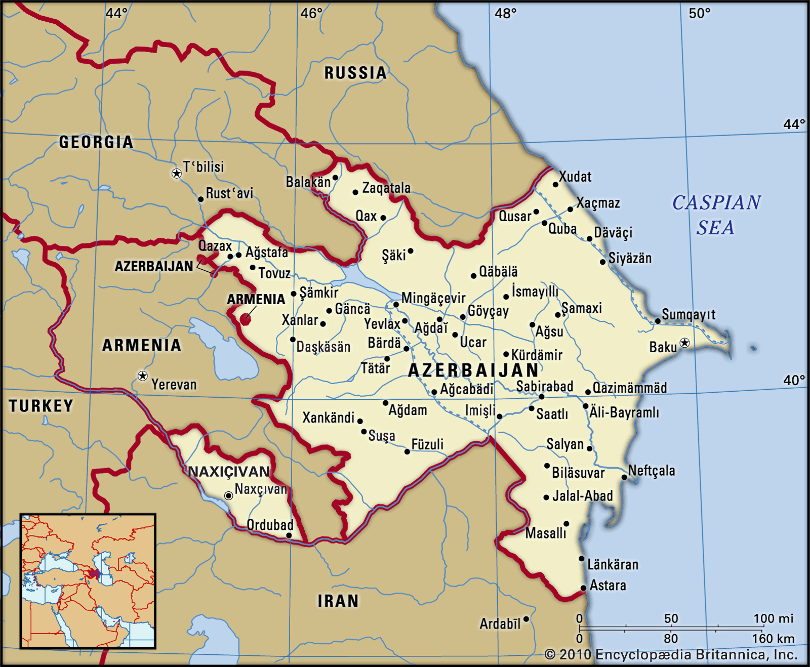 Azerbaijan major cities map