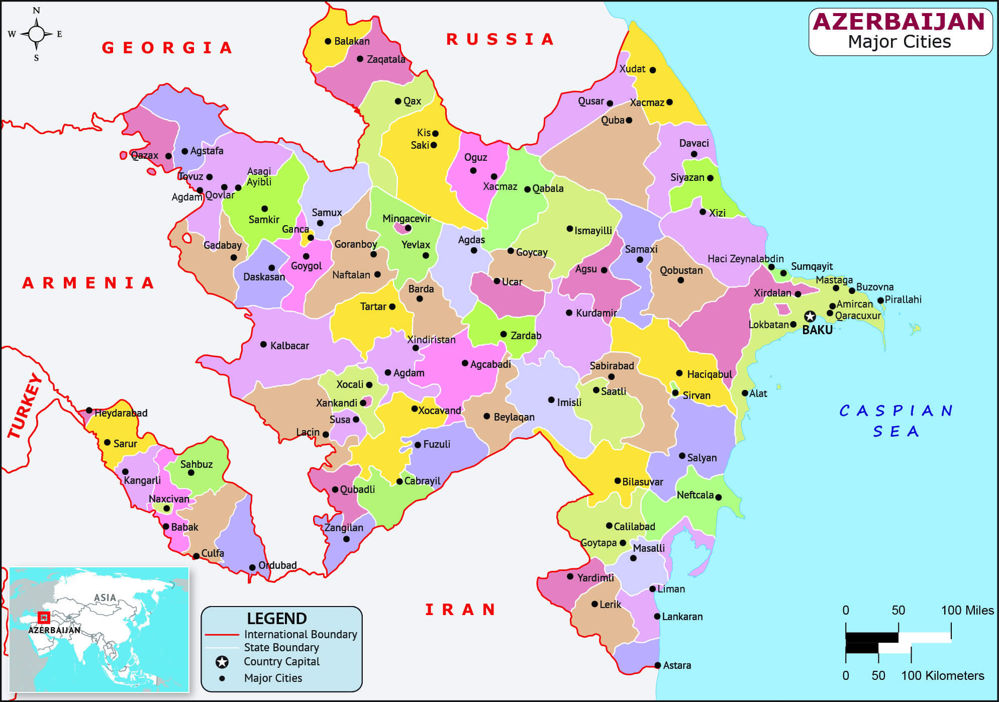 Azerbaijan major cities map