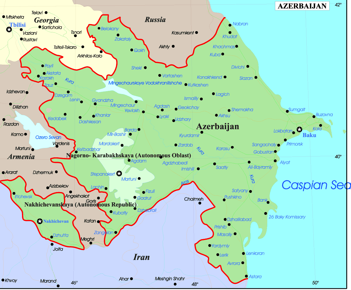 Azerbaijan map with caspian sea