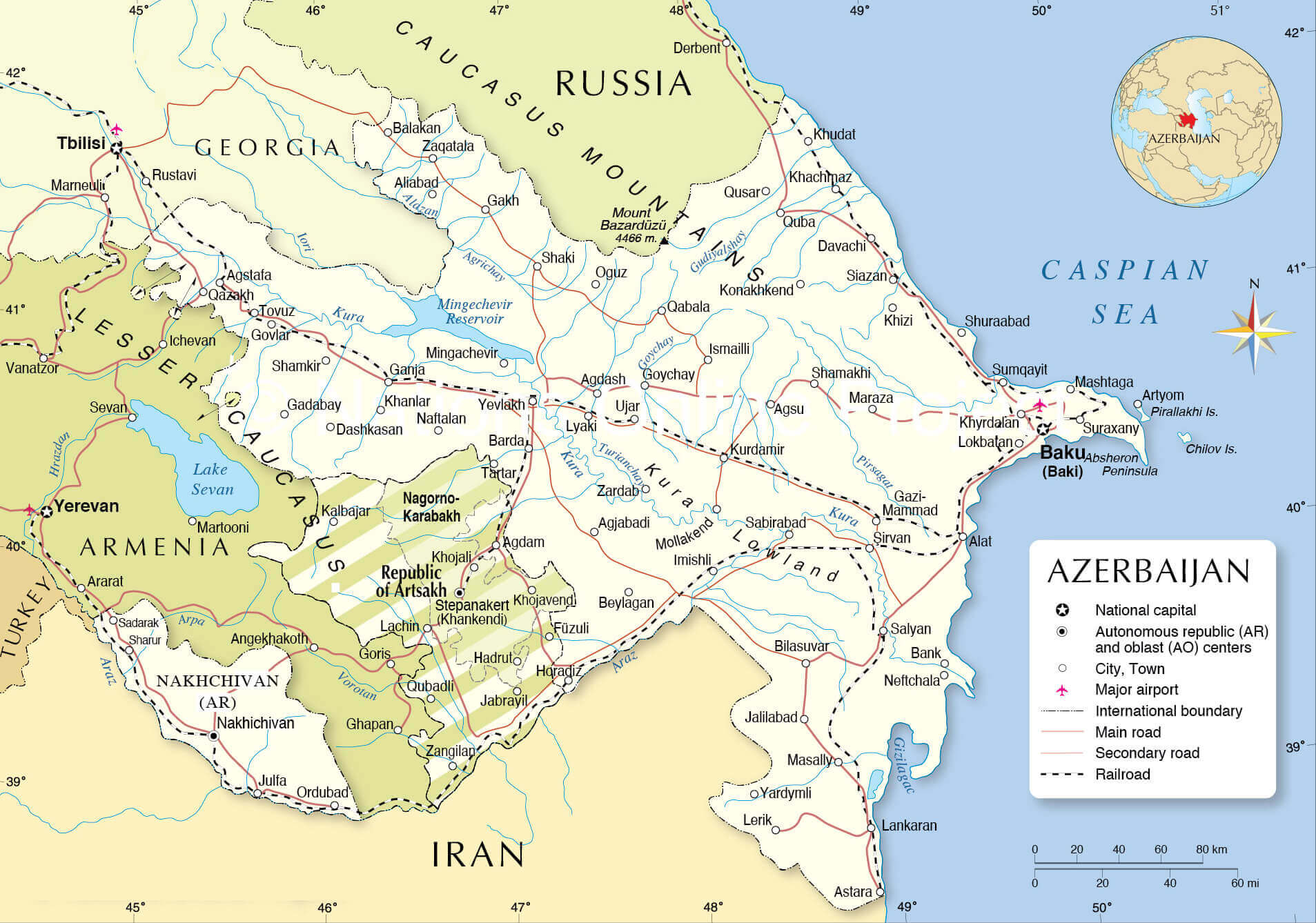 Large Azerbaijan national border map