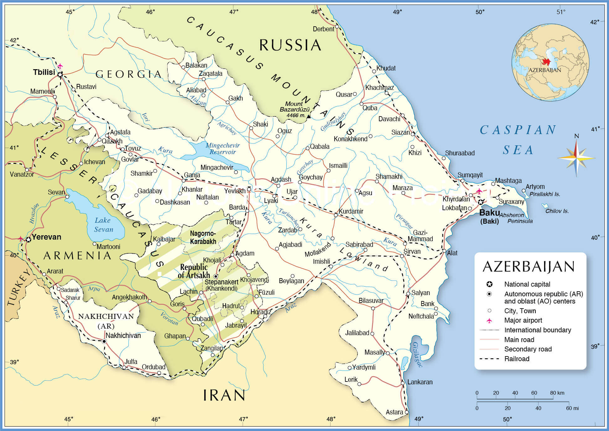 Large Azerbaijan political map