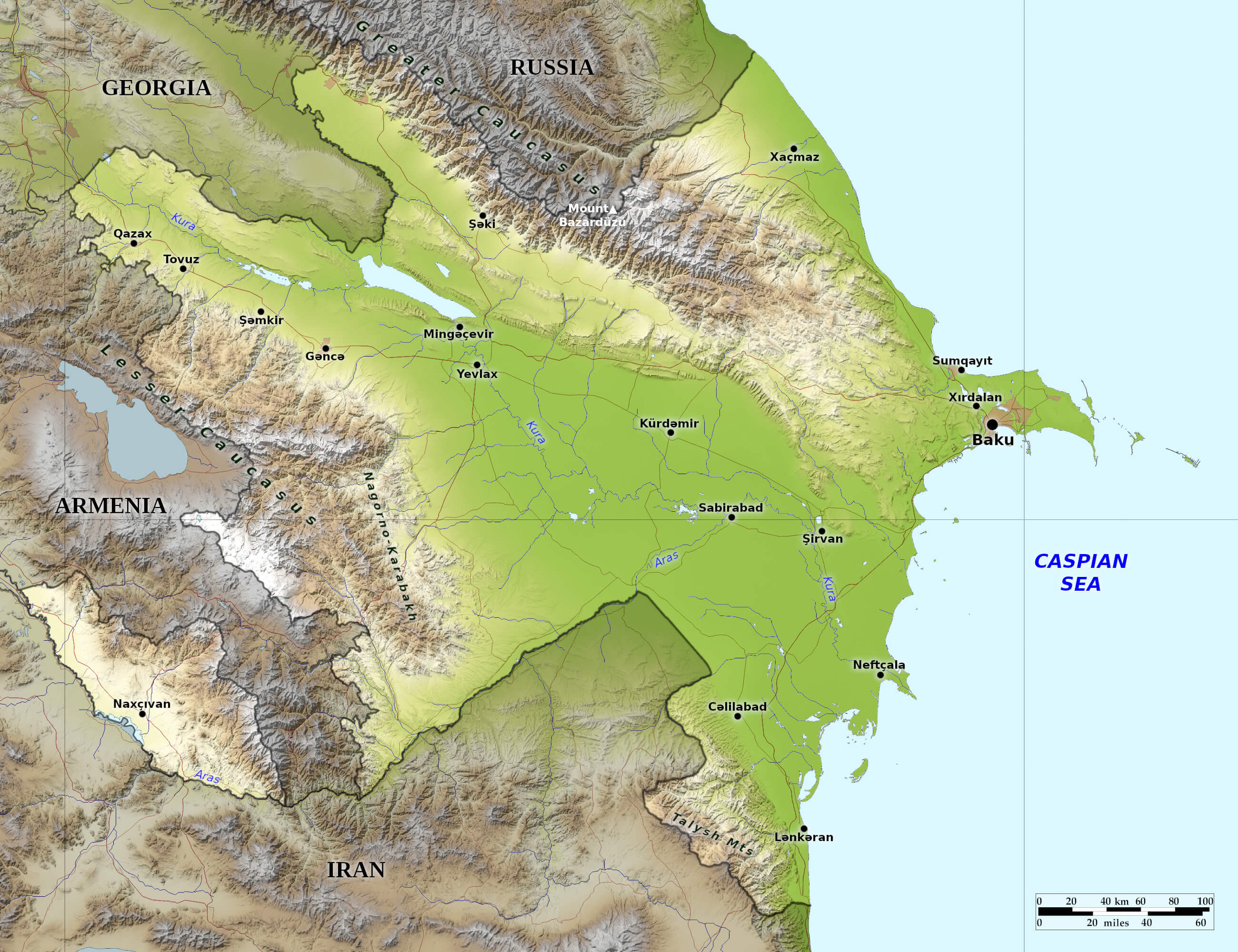 Large relief map of Azerbaijan
