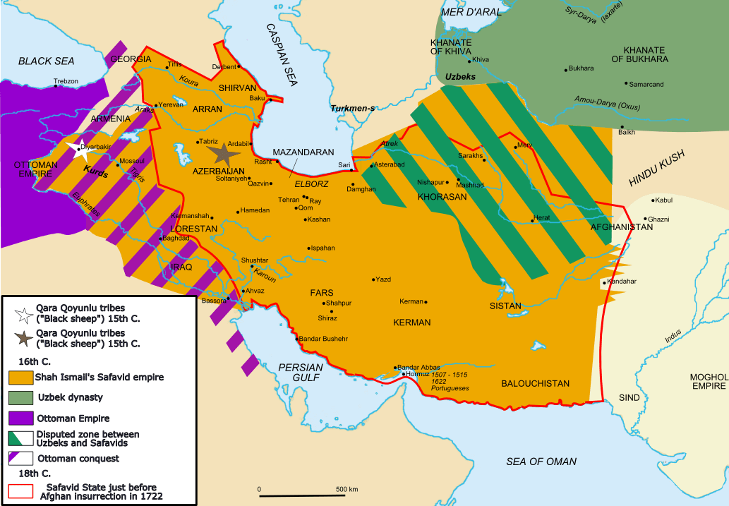 Map of safavid persia empire in 1538
