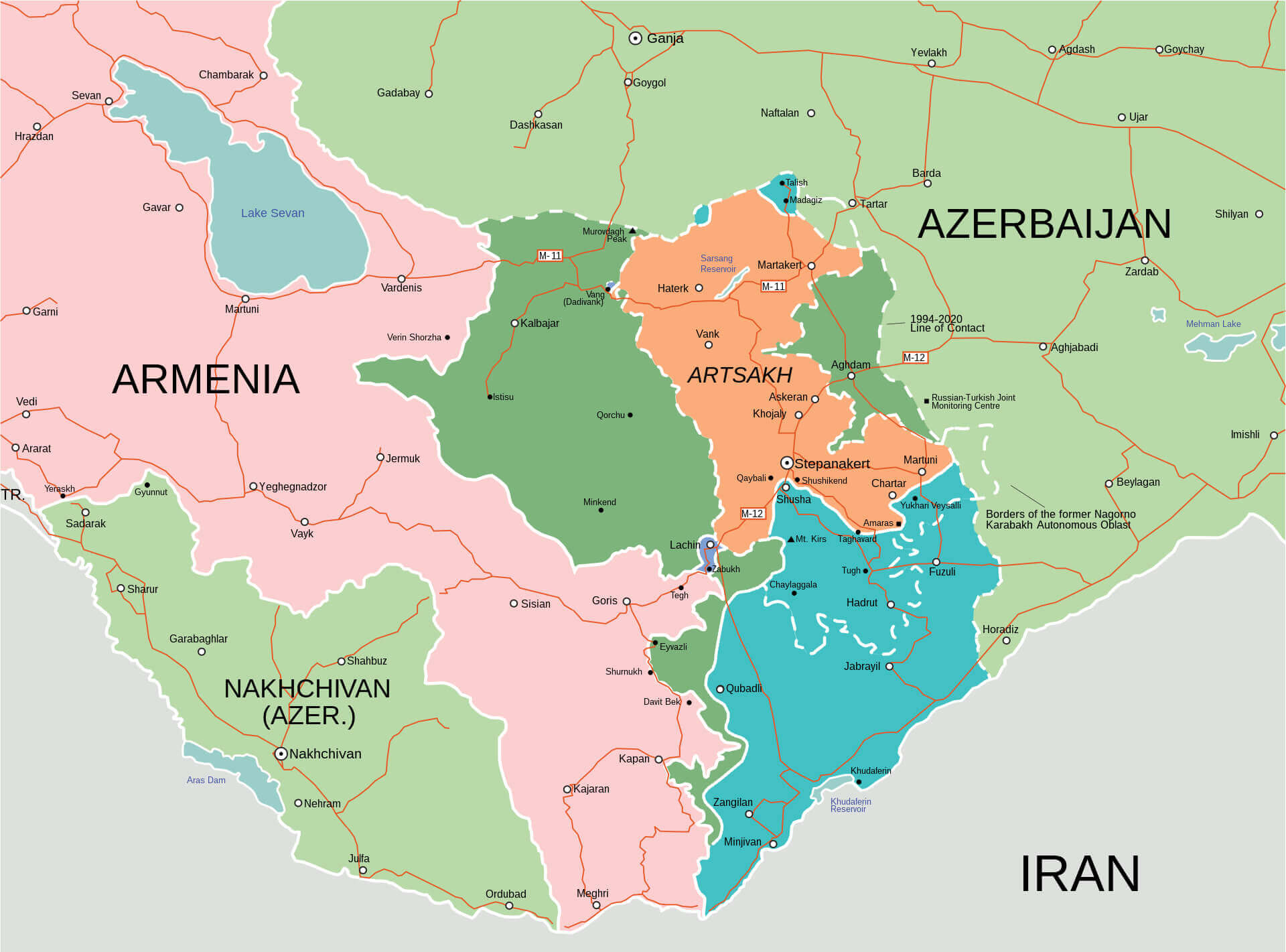 Second nagorno karabakh conflict map with Azerbaijan
