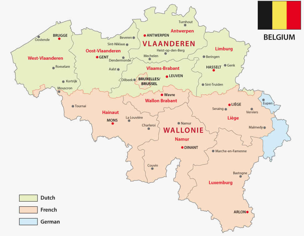 Belgian regions cities language map