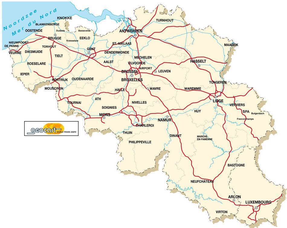 Belgium main roads map