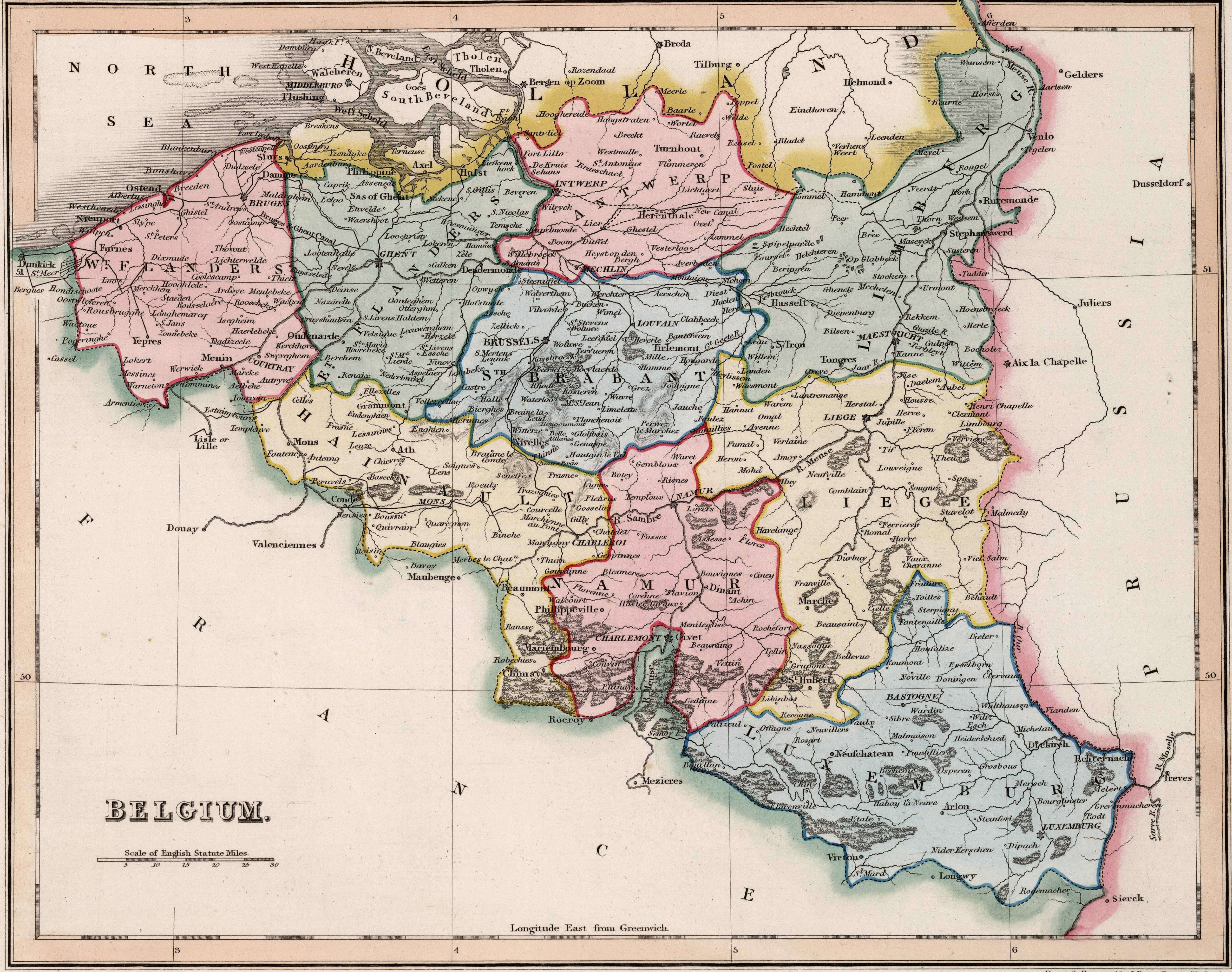 Cities map of Belgium 1832