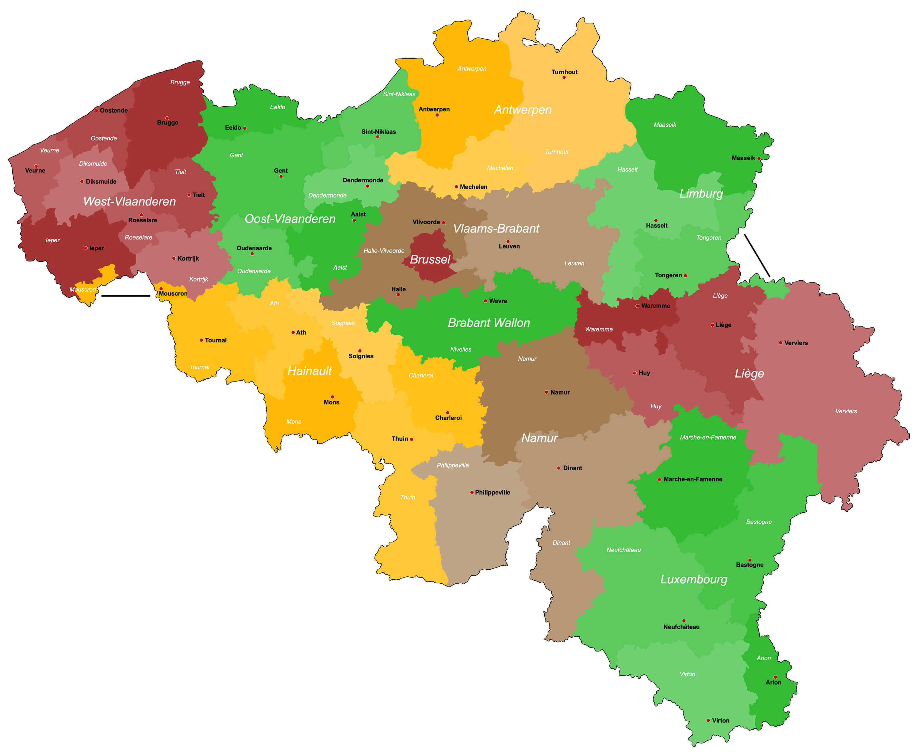 Detailed cities map of Belgium