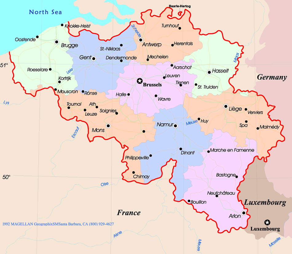 Main cities map of Belgium