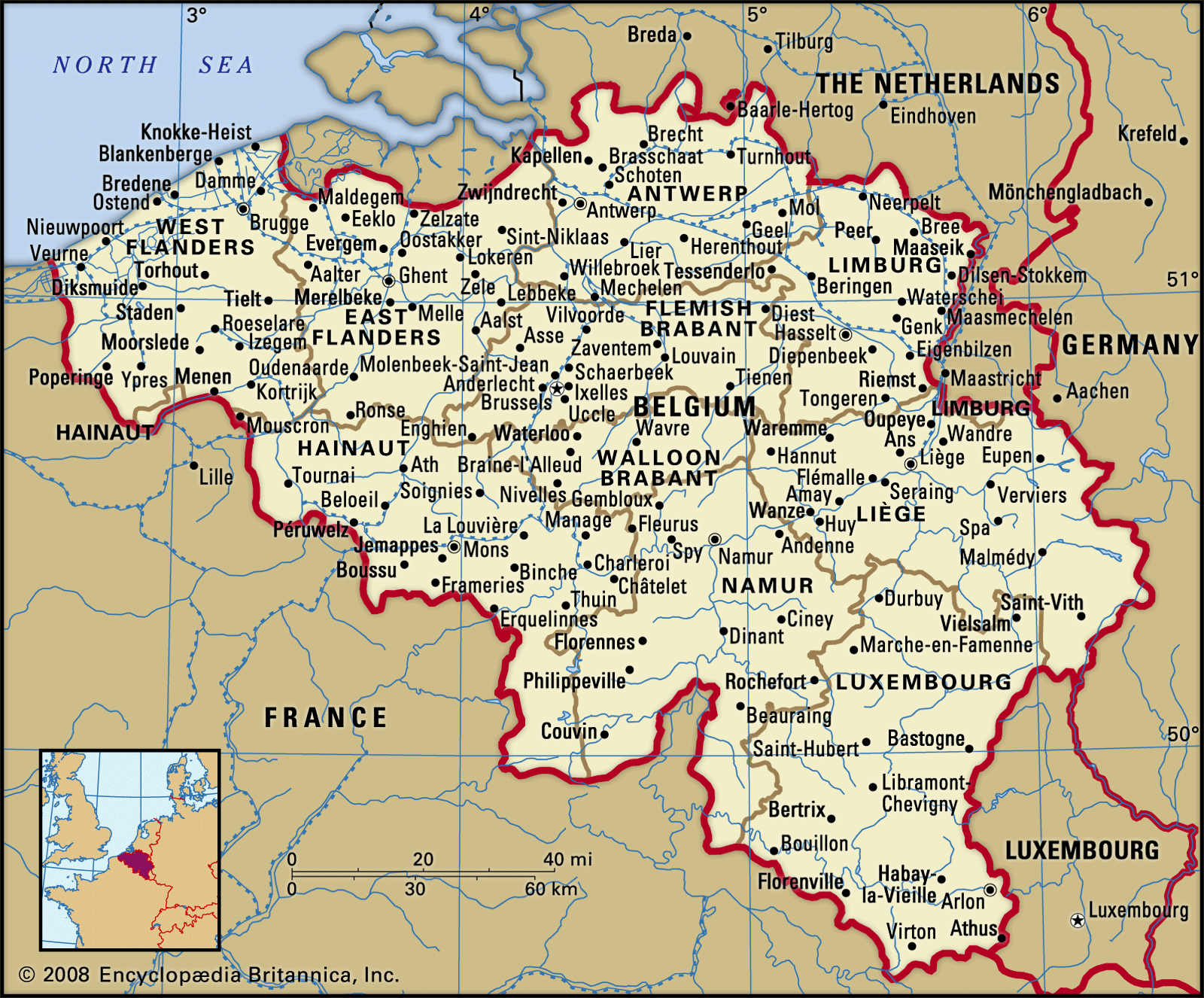 Belgium cities and towns map