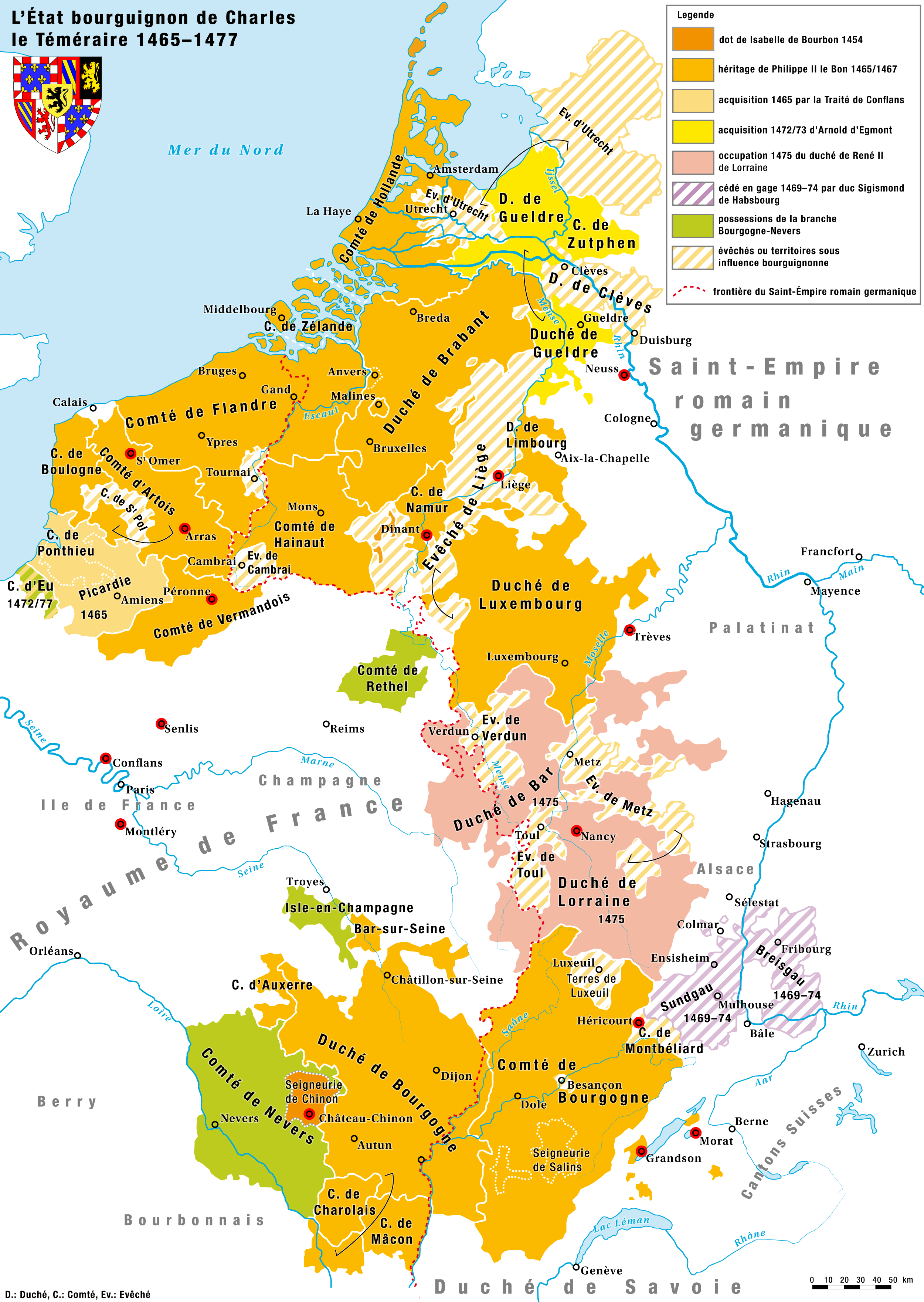 Belgium cities historical map in 1465