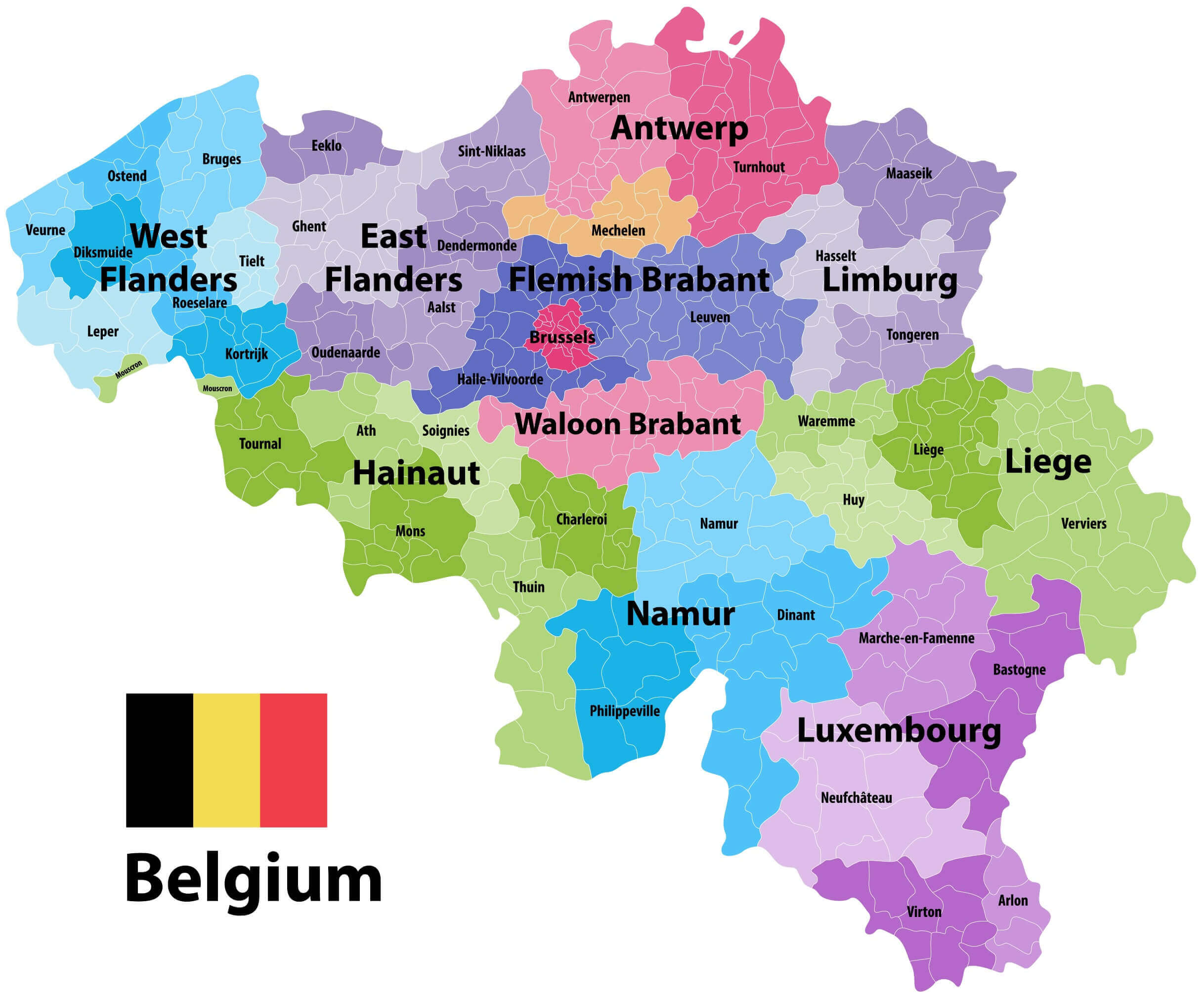 Belgium high resolution provinces map