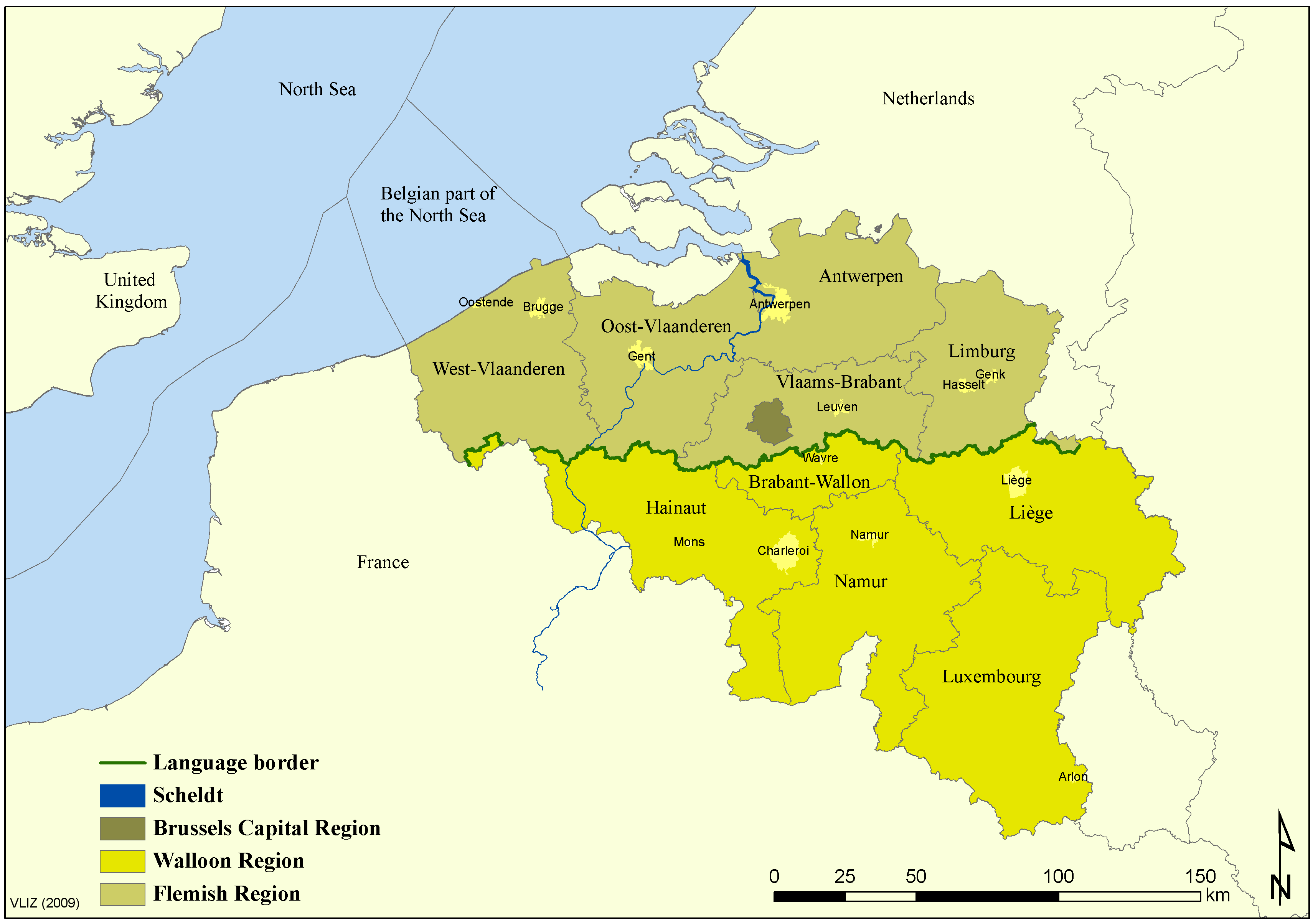 High-resolution administrative map of Belgium