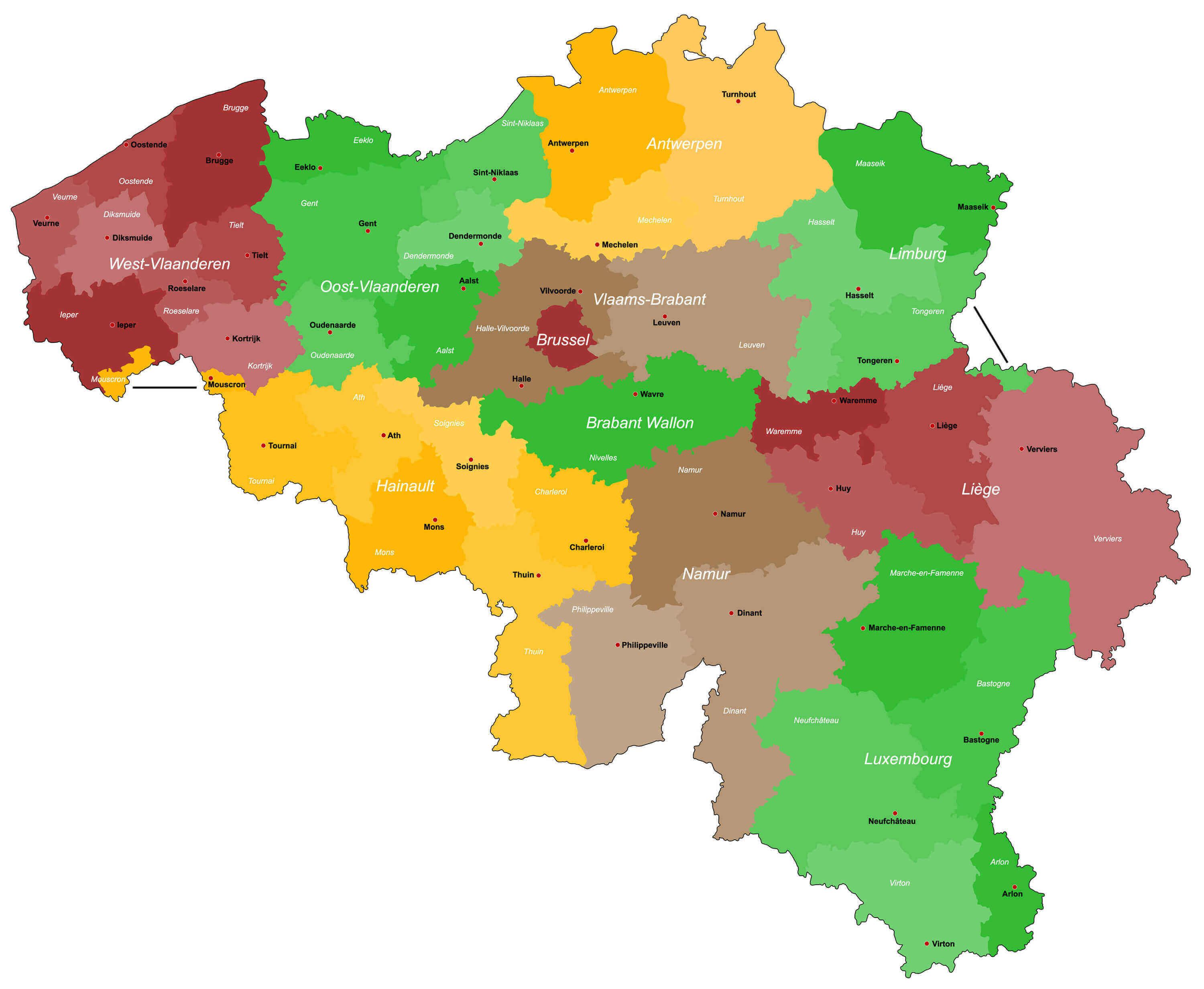High resolution detailed cities map of Belgium
