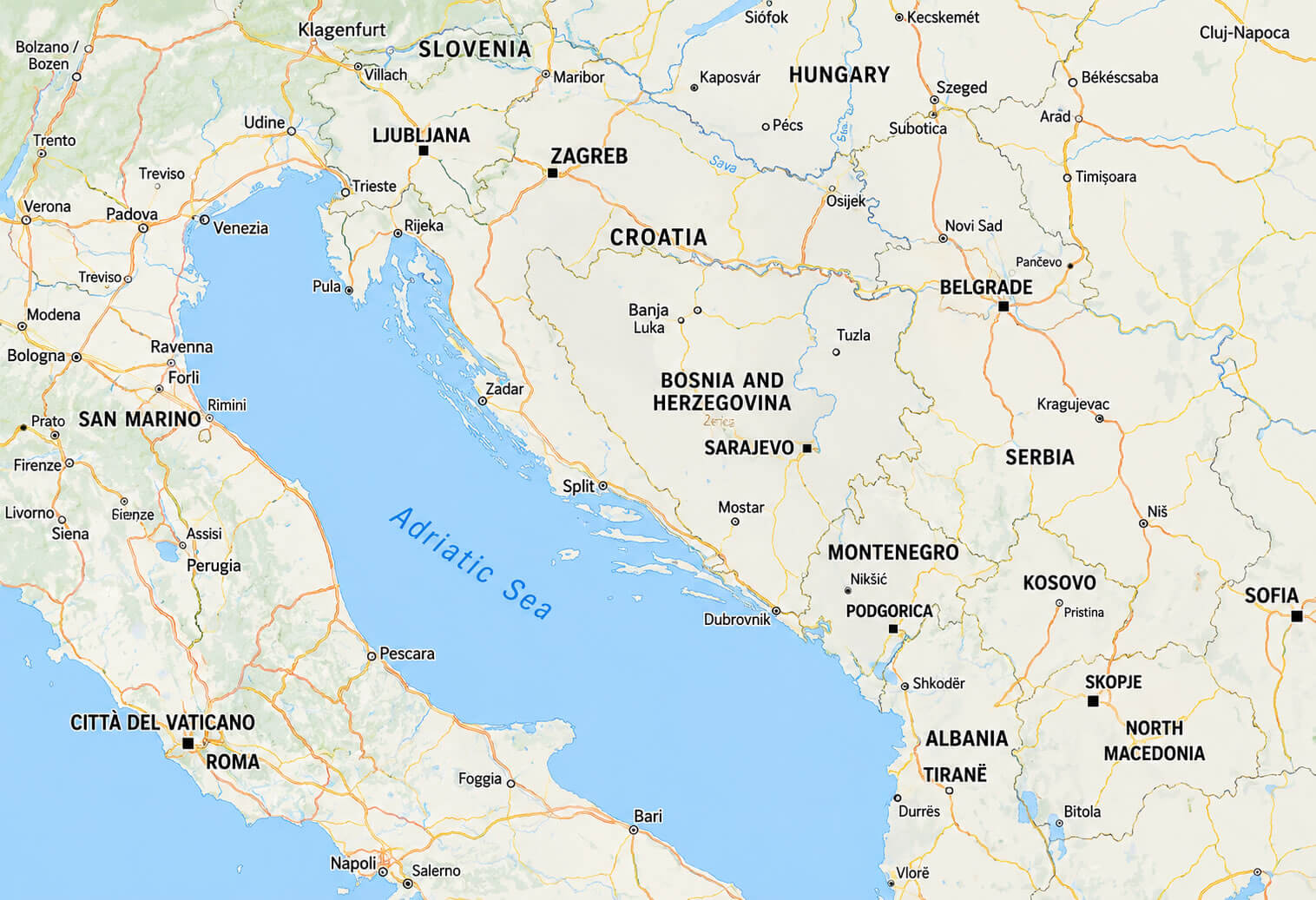 Bosnia and Herzegovina Balkan region map