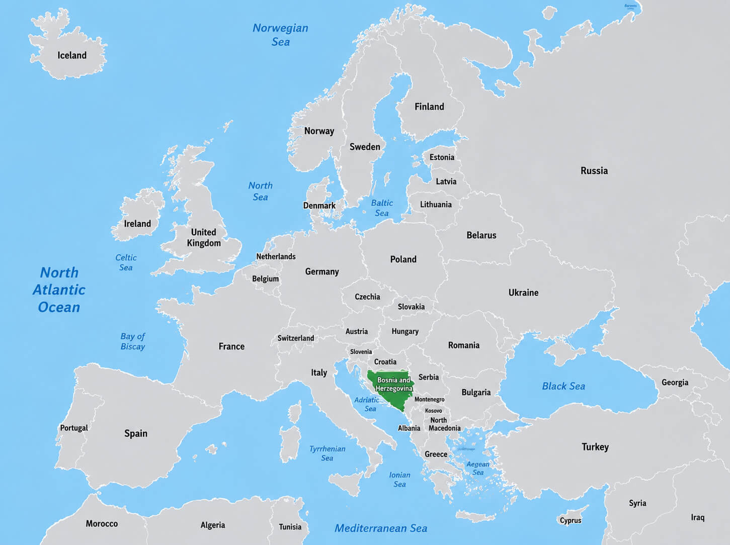 Bosnia and Herzegovina Europe highlight map