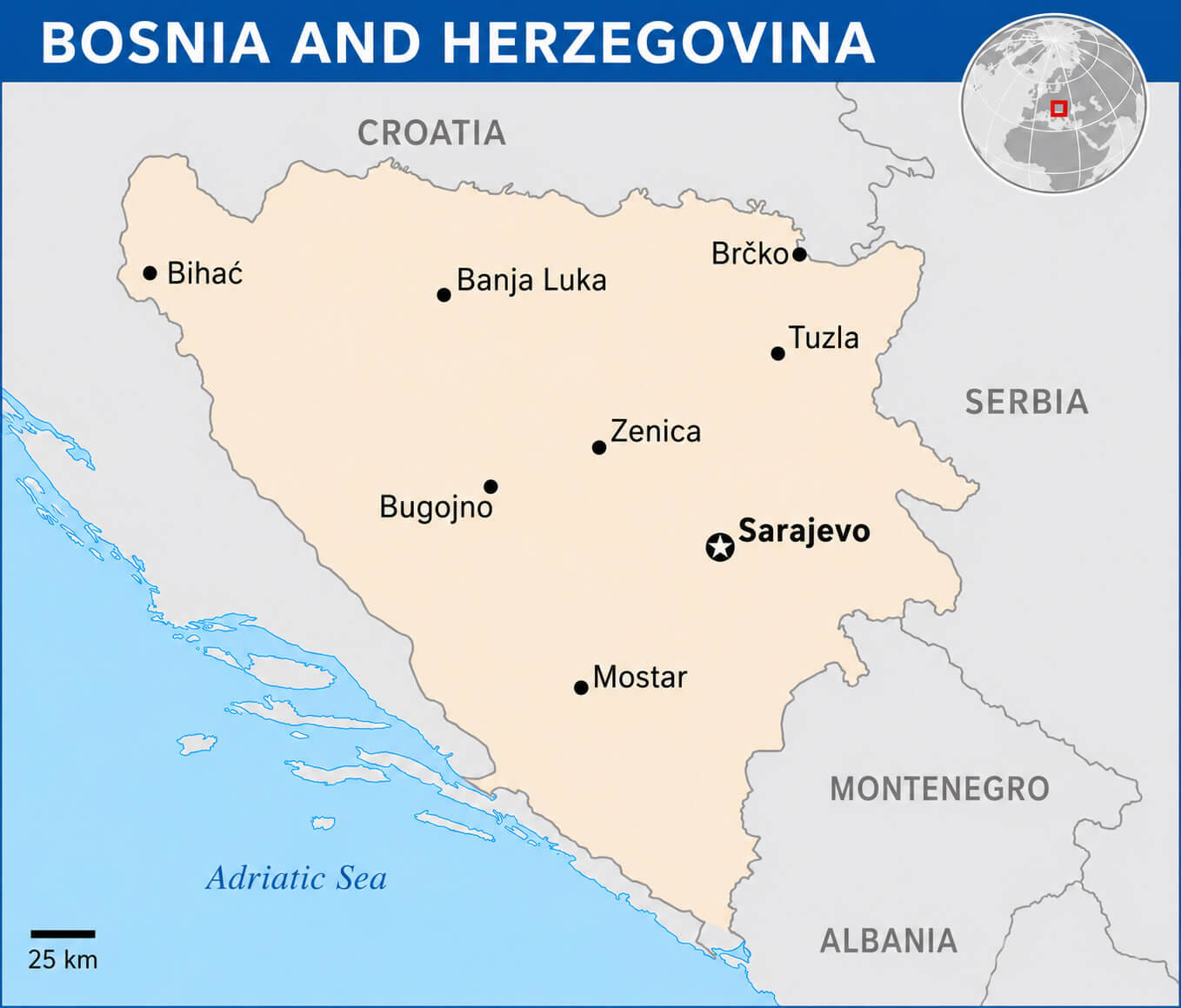Bosnia and Herzegovina major cities map