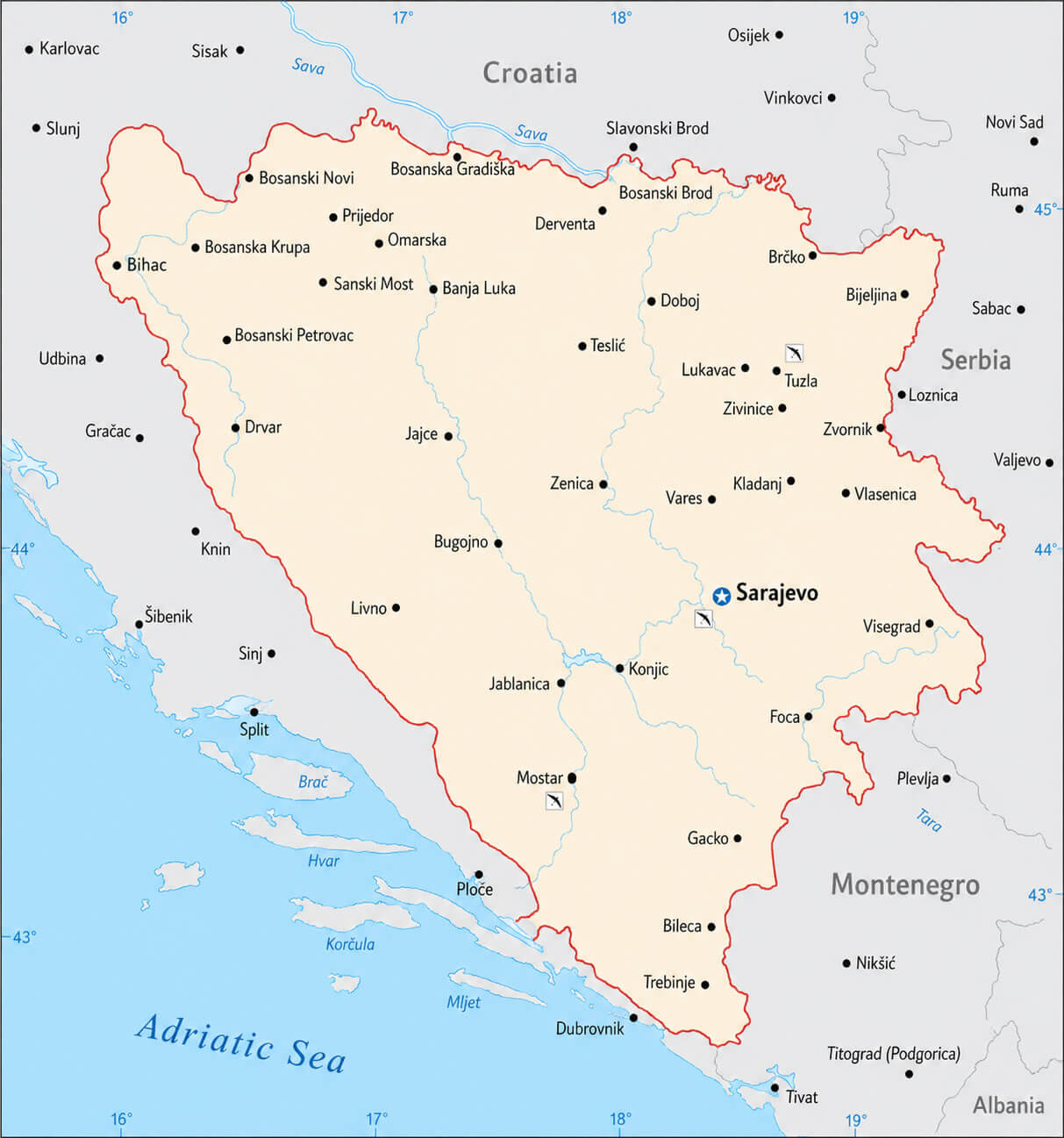 Bosnia and Herzegovina outline border map