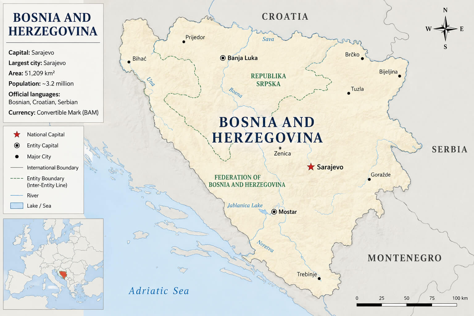 Bosnia and Herzegovina outline map